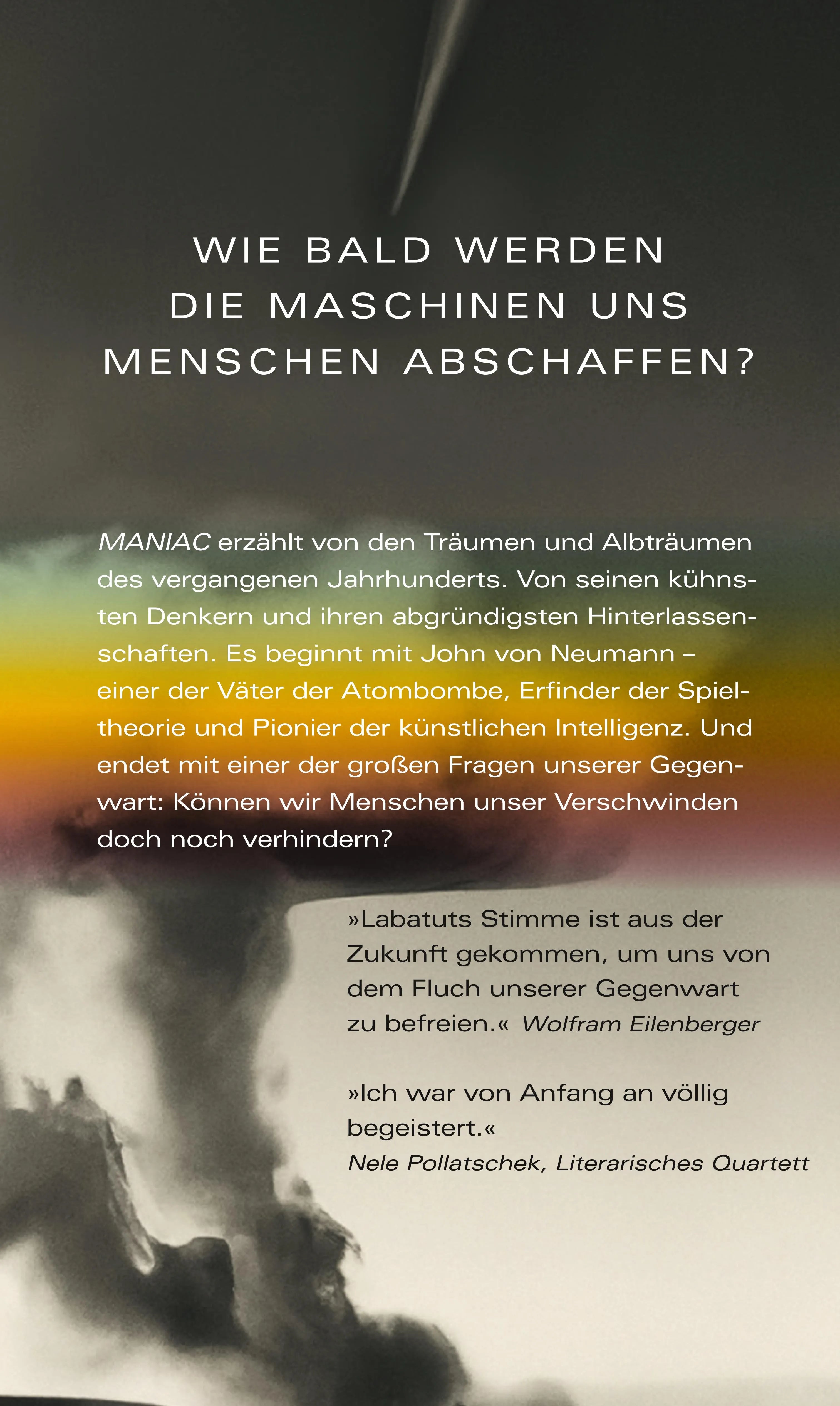 Buchrückseite von 'MANIAC' mit Klappentext - Gebundene Ausgabe