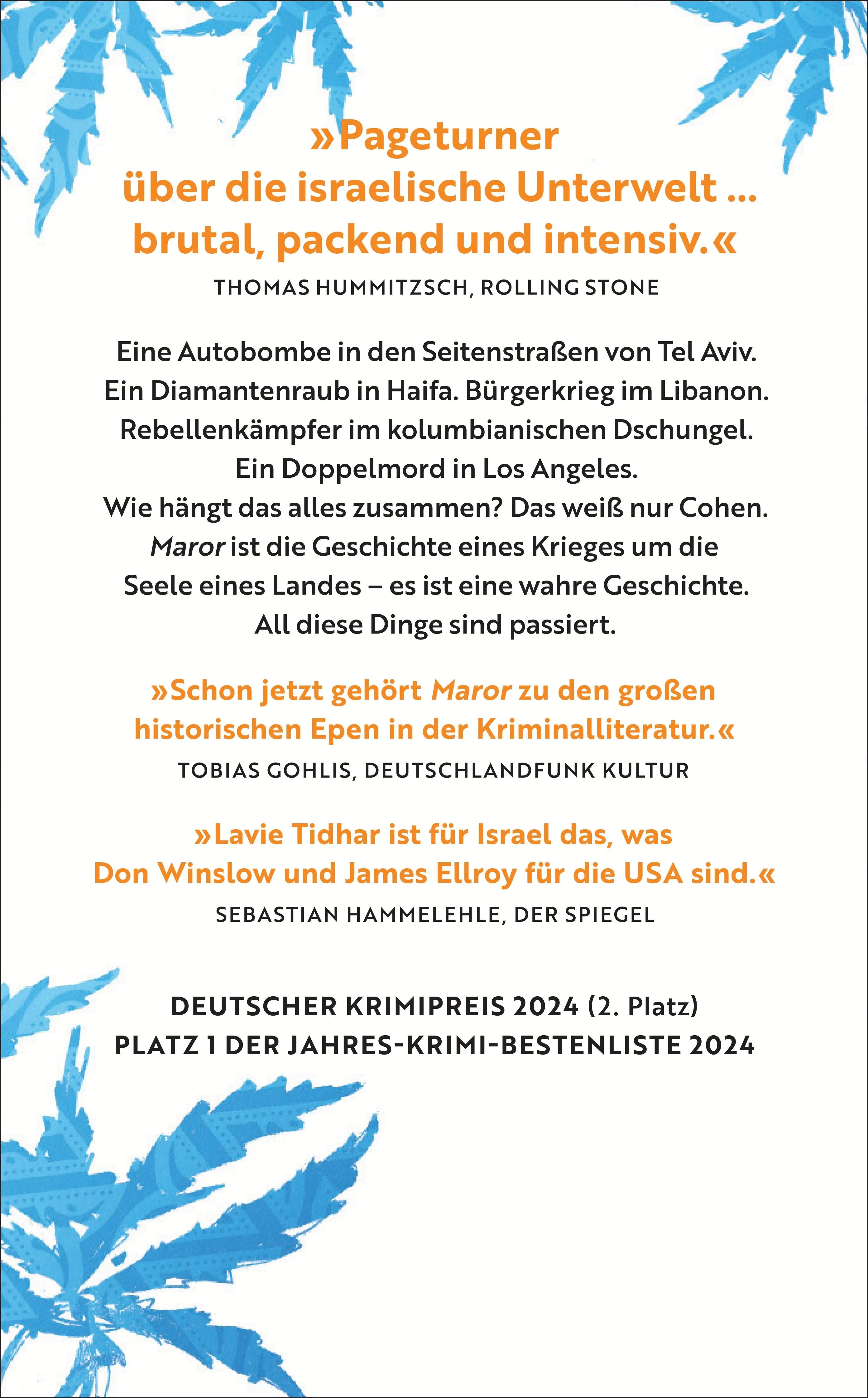 Buchrückseite von 'Maror' mit Klappentext - Taschenbuch