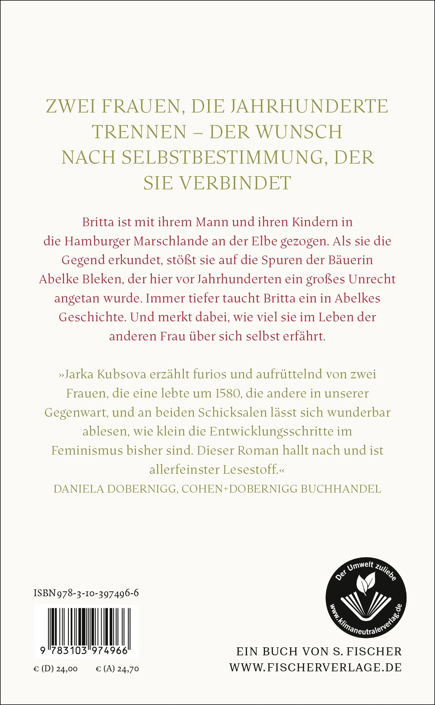 Buchrückseite von 'Marschlande' mit Klappentext - Gebundene Ausgabe