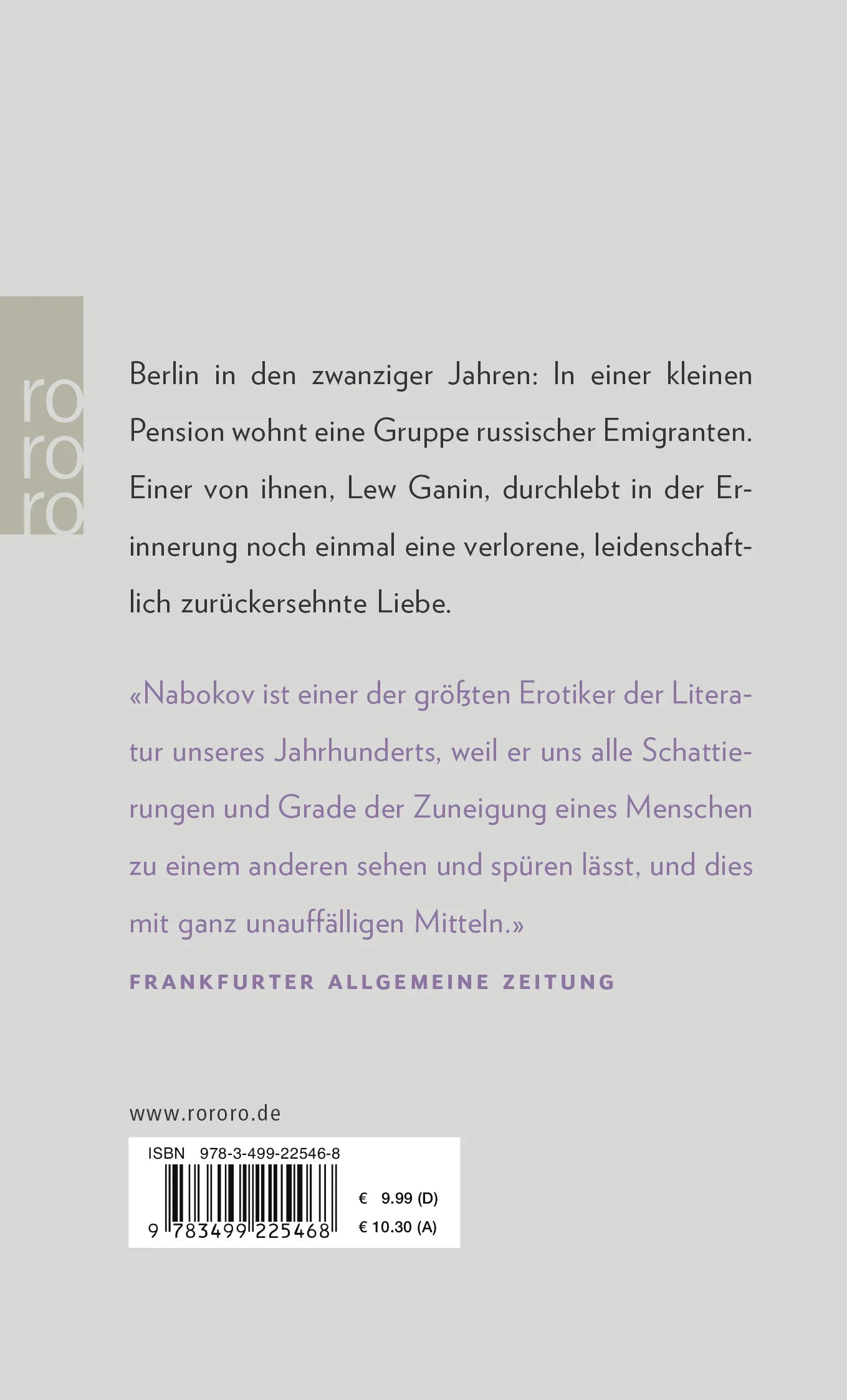 Buchrückseite von 'Maschenka' mit Klappentext - Taschenbuch