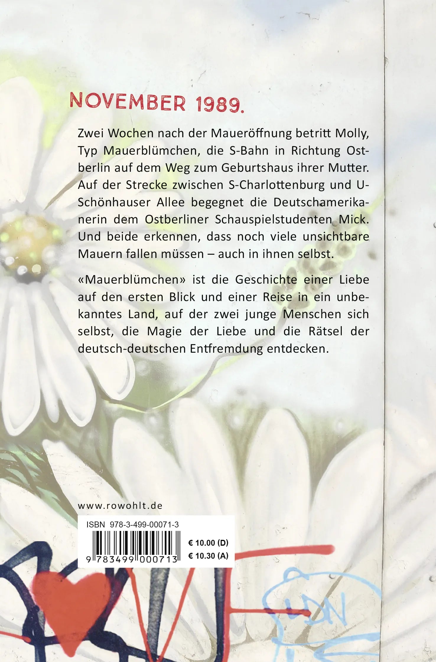 Buchrückseite von 'Mauerblümchen' mit Klappentext - Taschenbuch