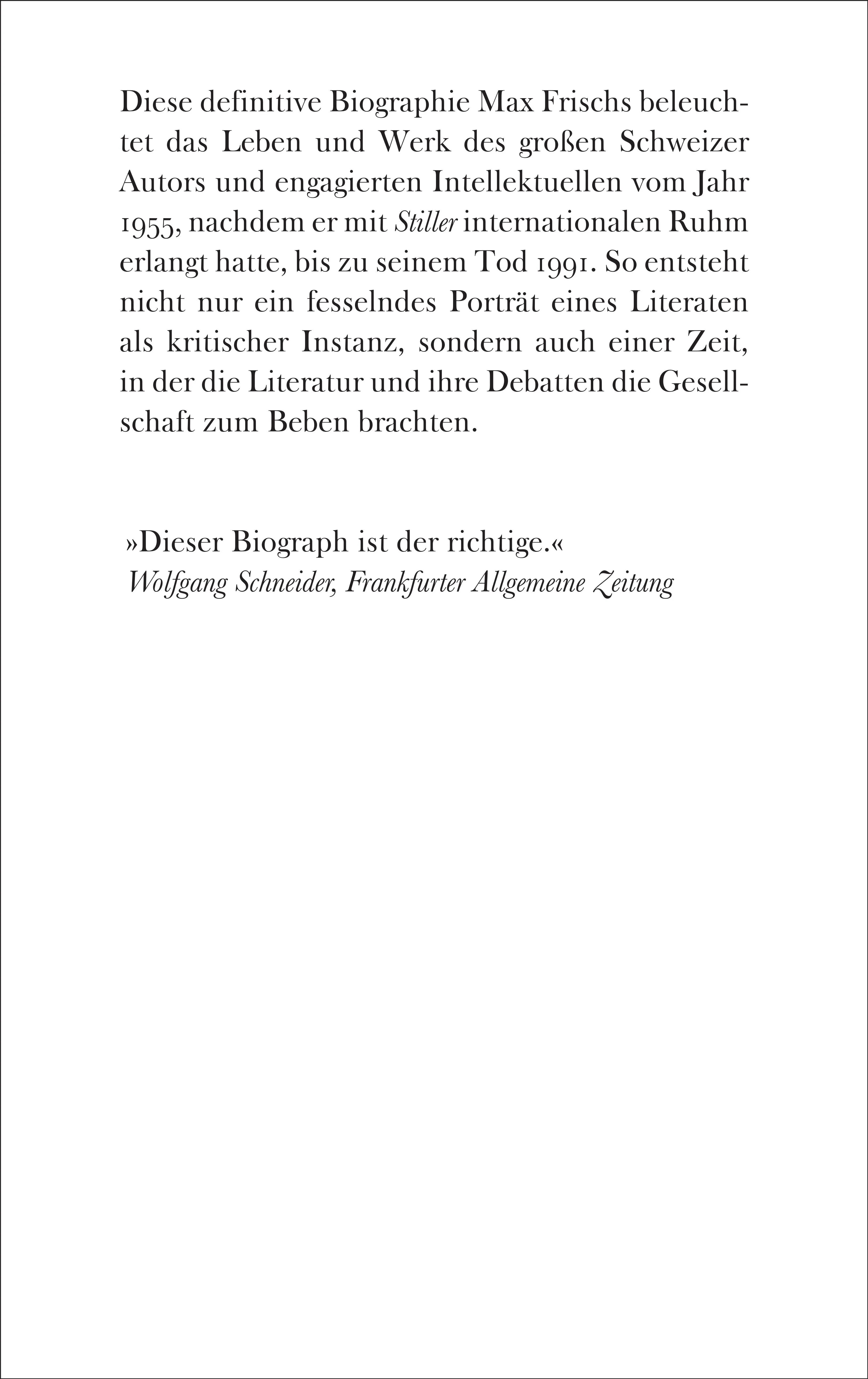 Buchrückseite von 'Max Frisch' mit Klappentext - Gebundene Ausgabe