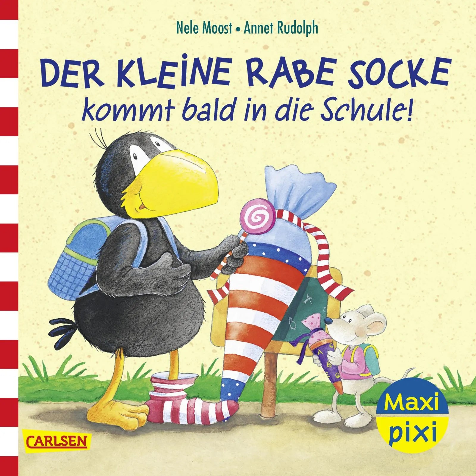 Buchcover von 'Maxi Pixi 497: Der kleine Rabe Socke kommt bald in die Schule!' - Taschenbuch von Nele Moost
