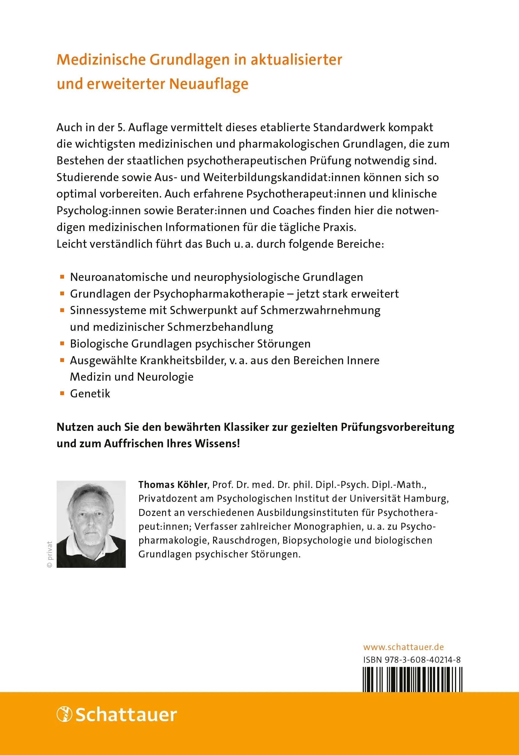 Rückseite: Medizin für Psychologen und Psychotherapeuten (Paperback)