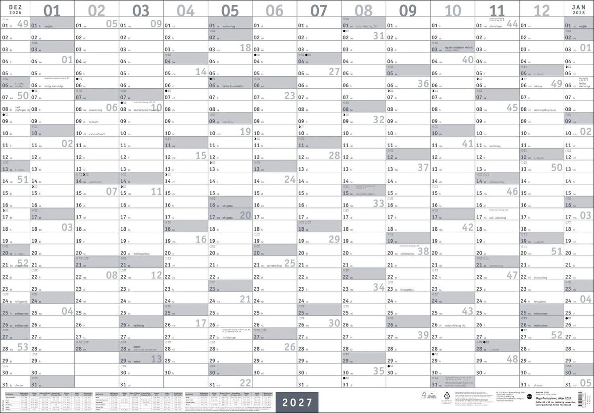 Wandkalender: Mega-Posterplaner, silber 2027