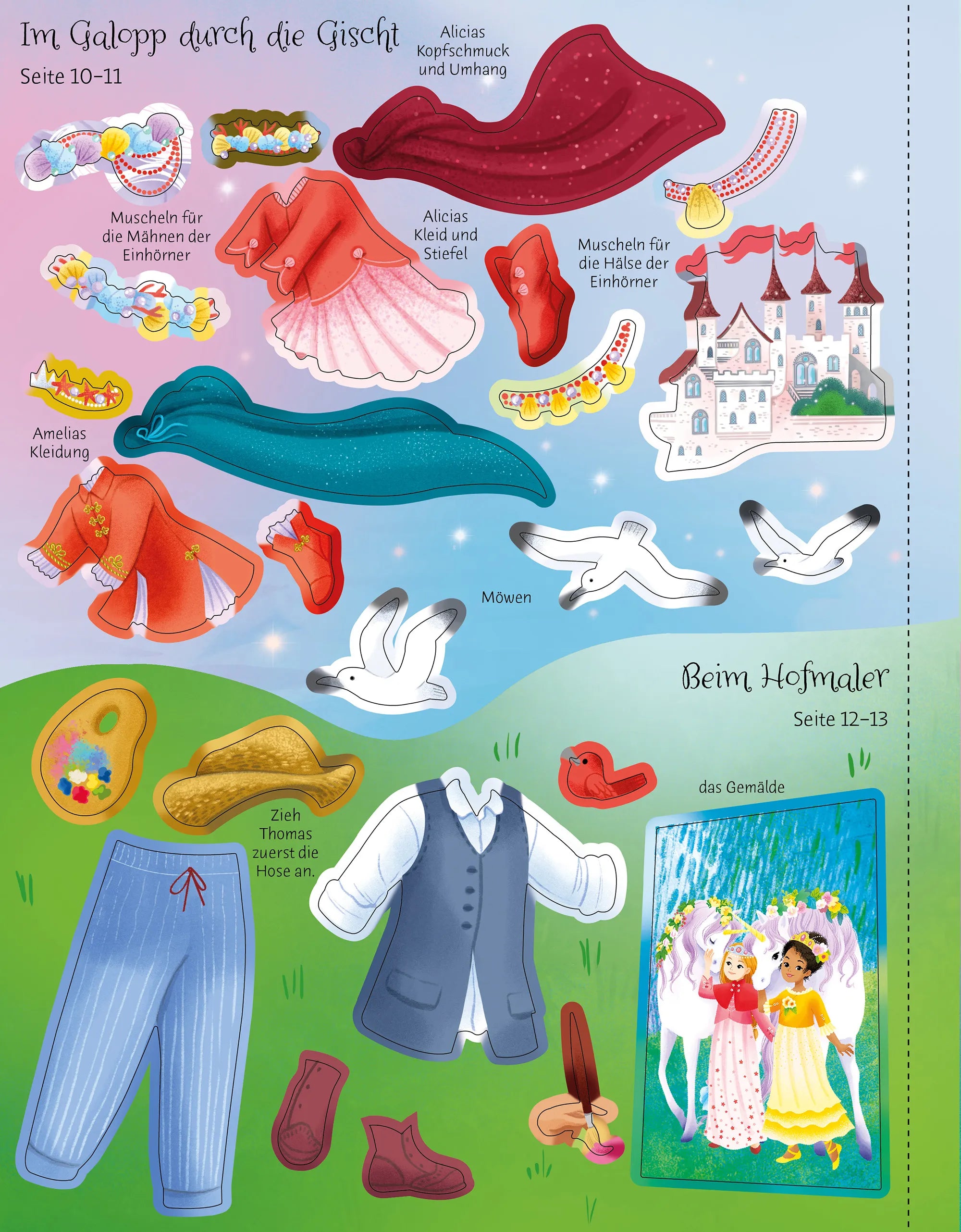 Produktansicht: Mein Anziehpuppen-Stickerbuch: Prinzessinnen im Einhornland (Taschenbuch)