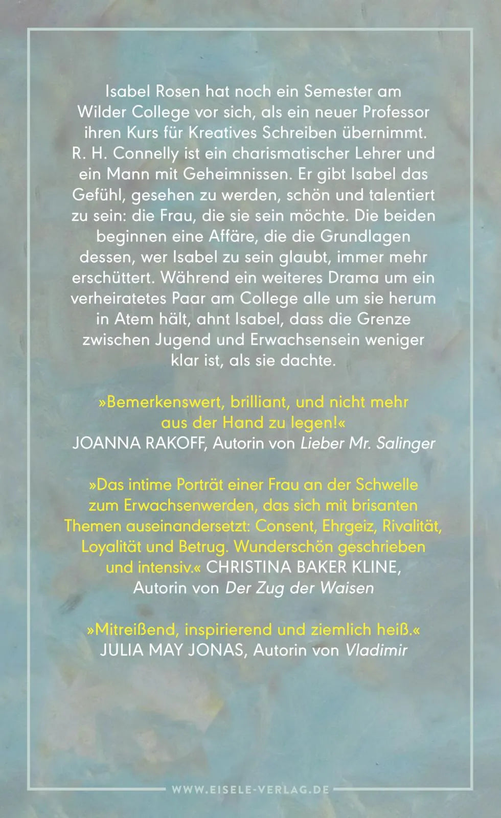 Buchrückseite von 'Mein letztes Jahr der Unschuld' mit Klappentext - Gebundene Ausgabe