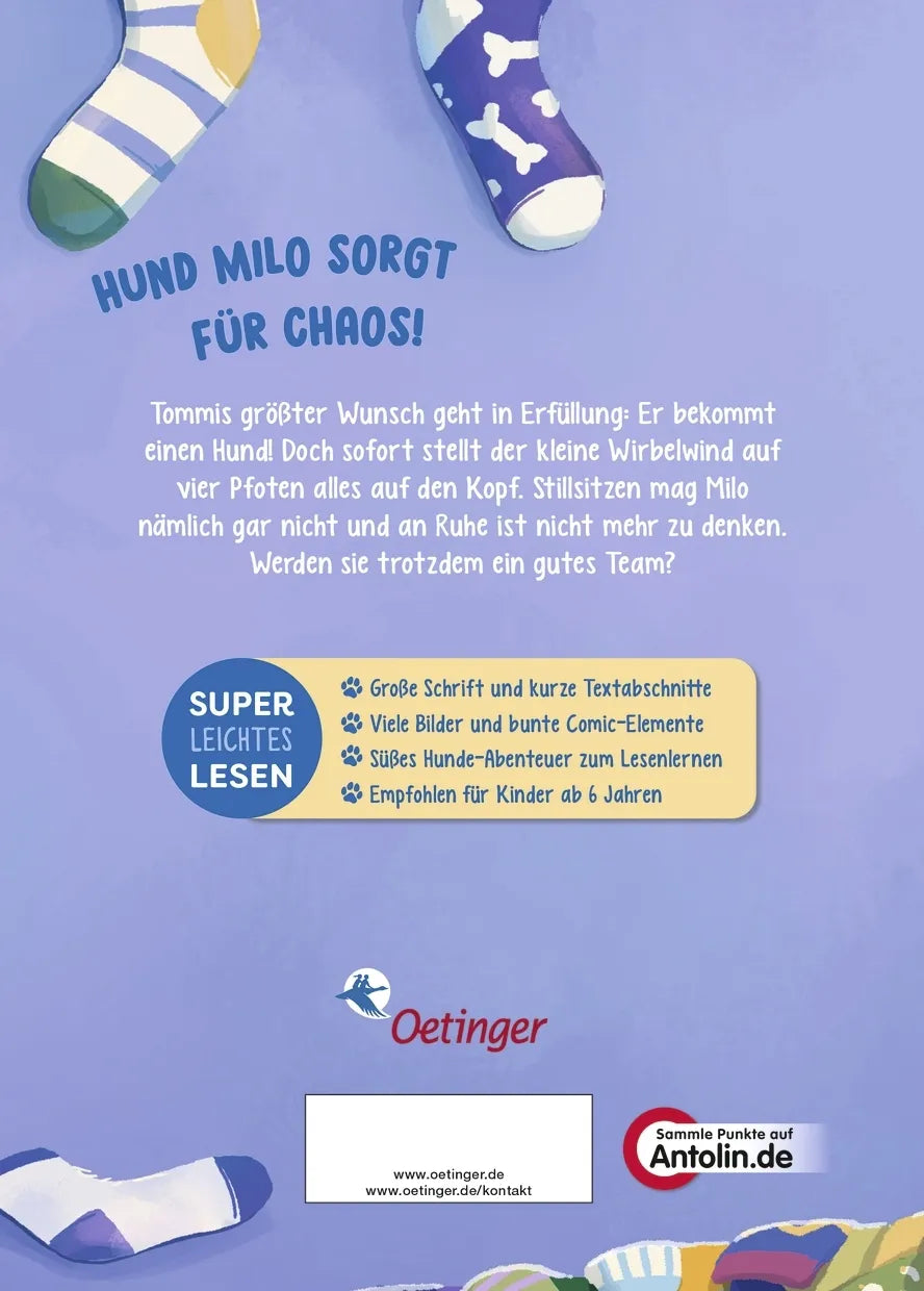 Buchrückseite von 'Mein supersüßes Haustier. Milos neue Familie' mit Klappentext - Gebundene Ausgabe