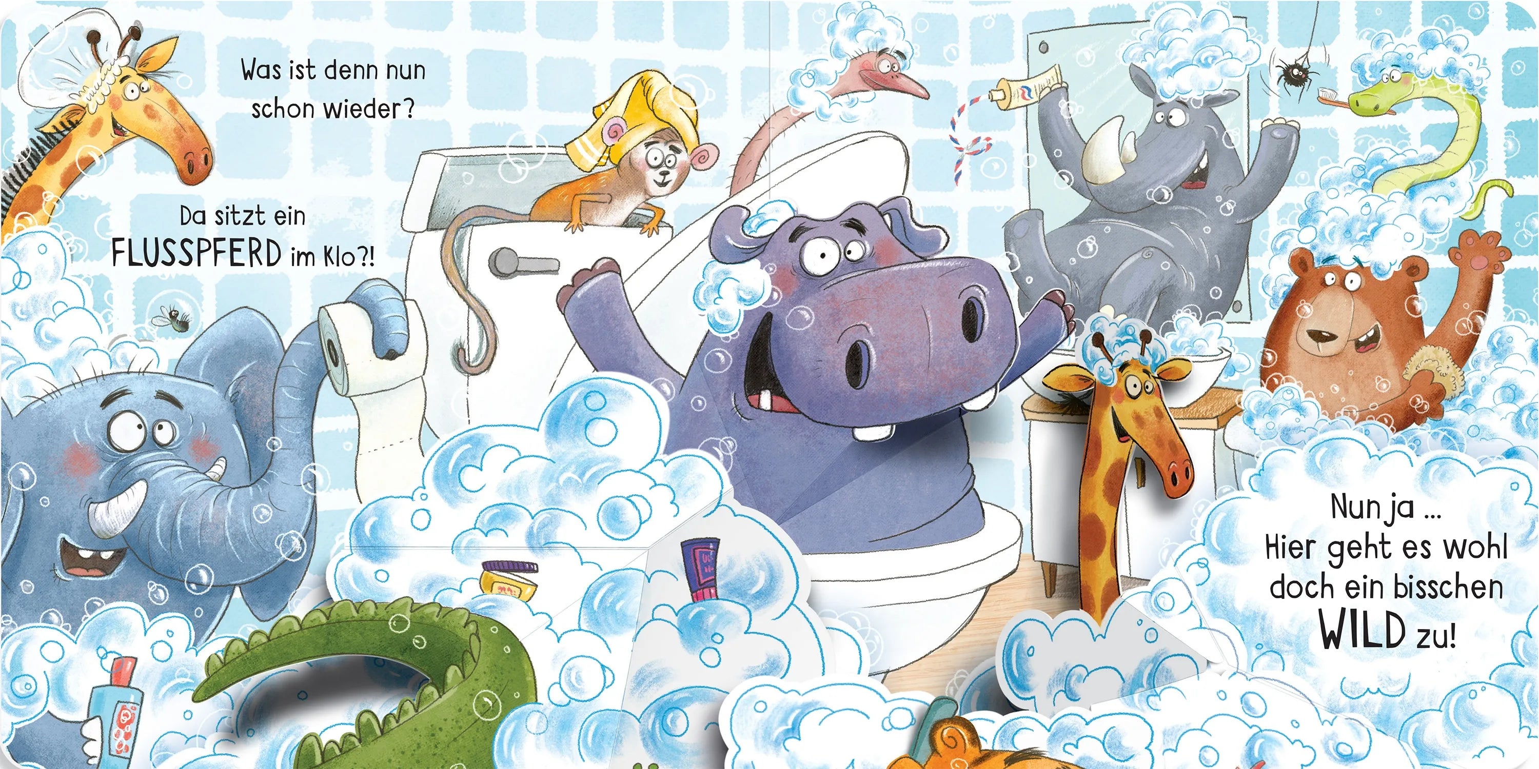 Produktansicht: Mein verrücktes Pop-up-Klappenbuch: Achtung, Flusspferd im Klo! (Gebundene Ausgabe)