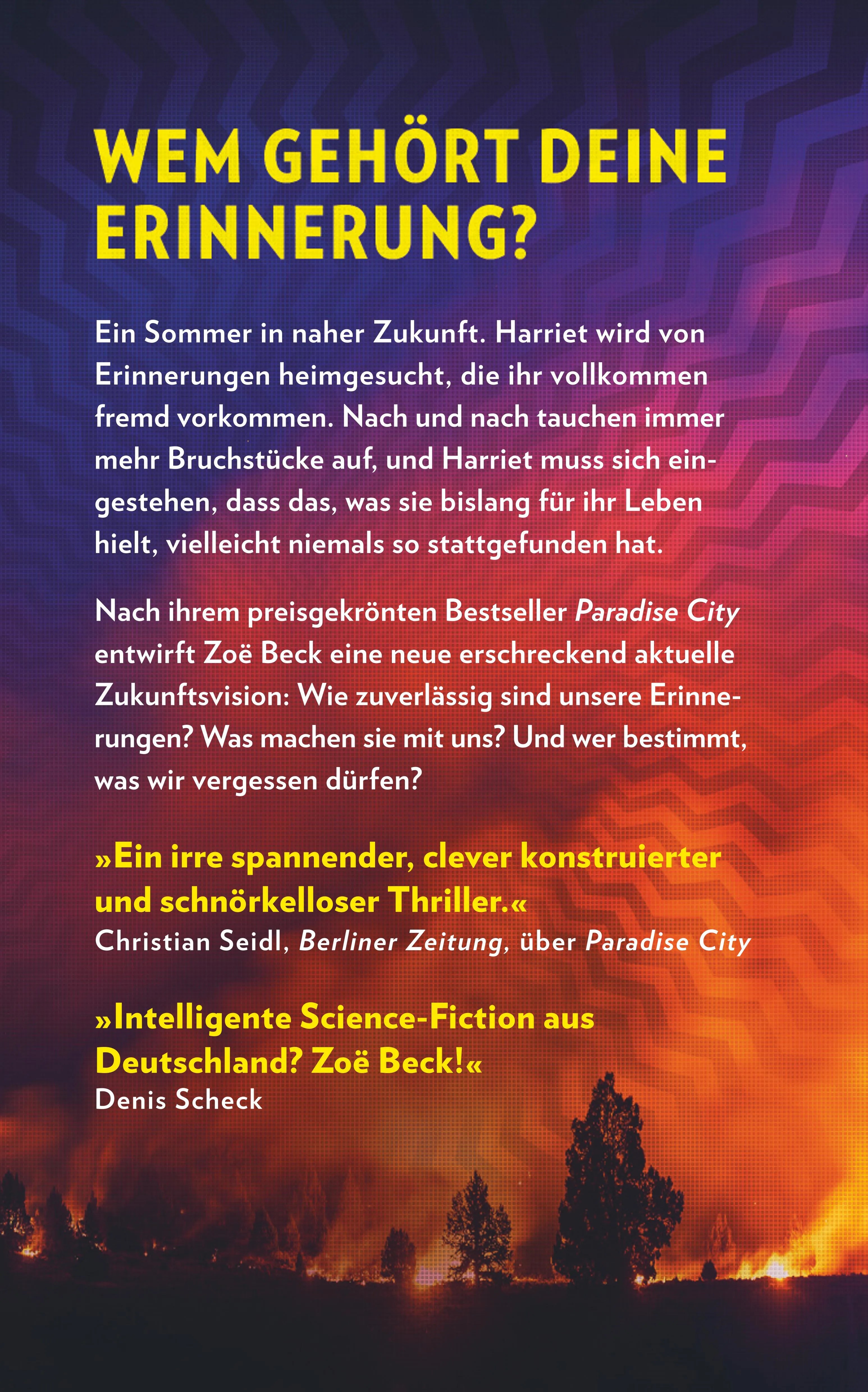 Buchrückseite von 'Memoria' mit Klappentext - Paperback