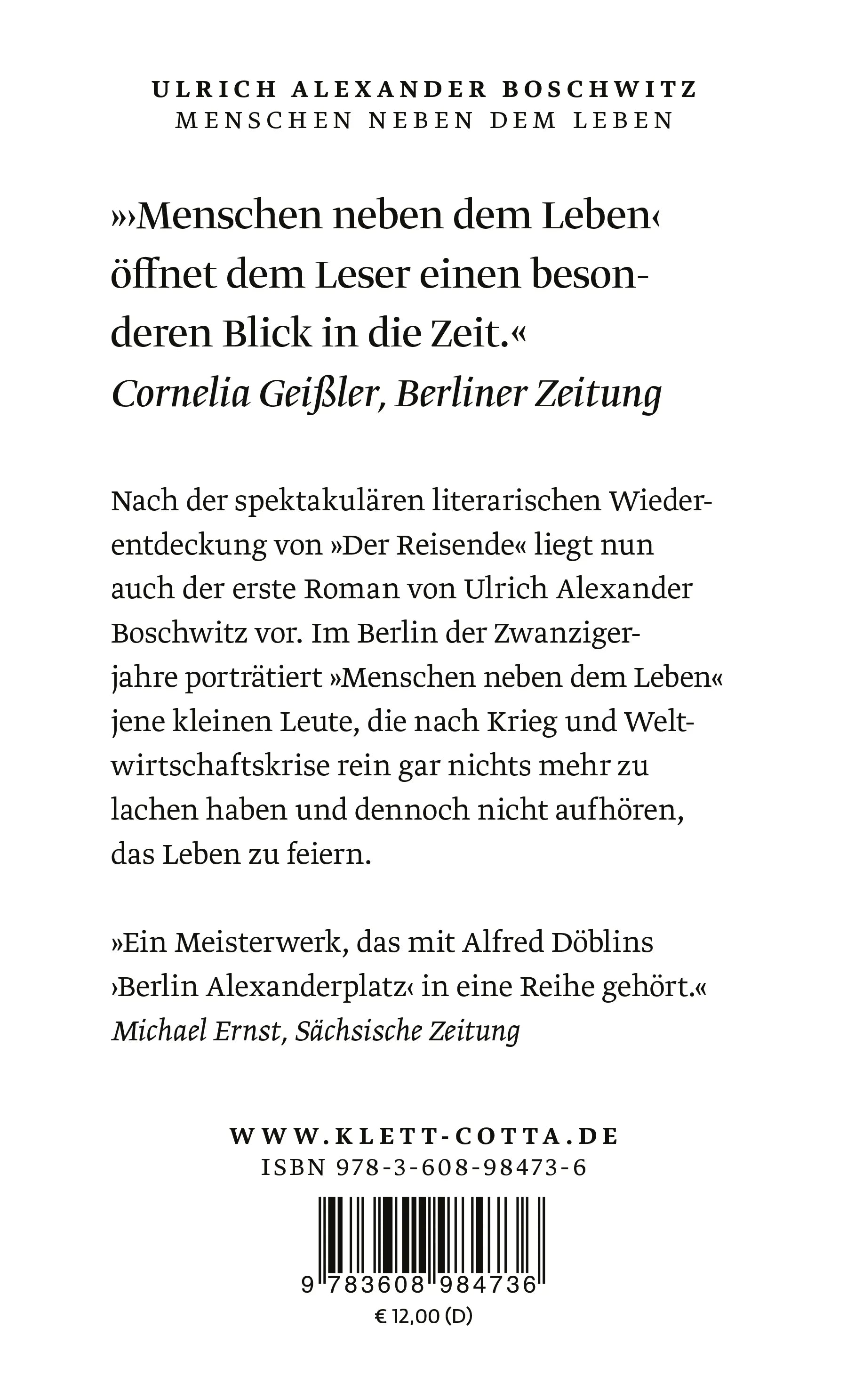 Buchrückseite von 'Menschen neben dem Leben' mit Klappentext - Taschenbuch