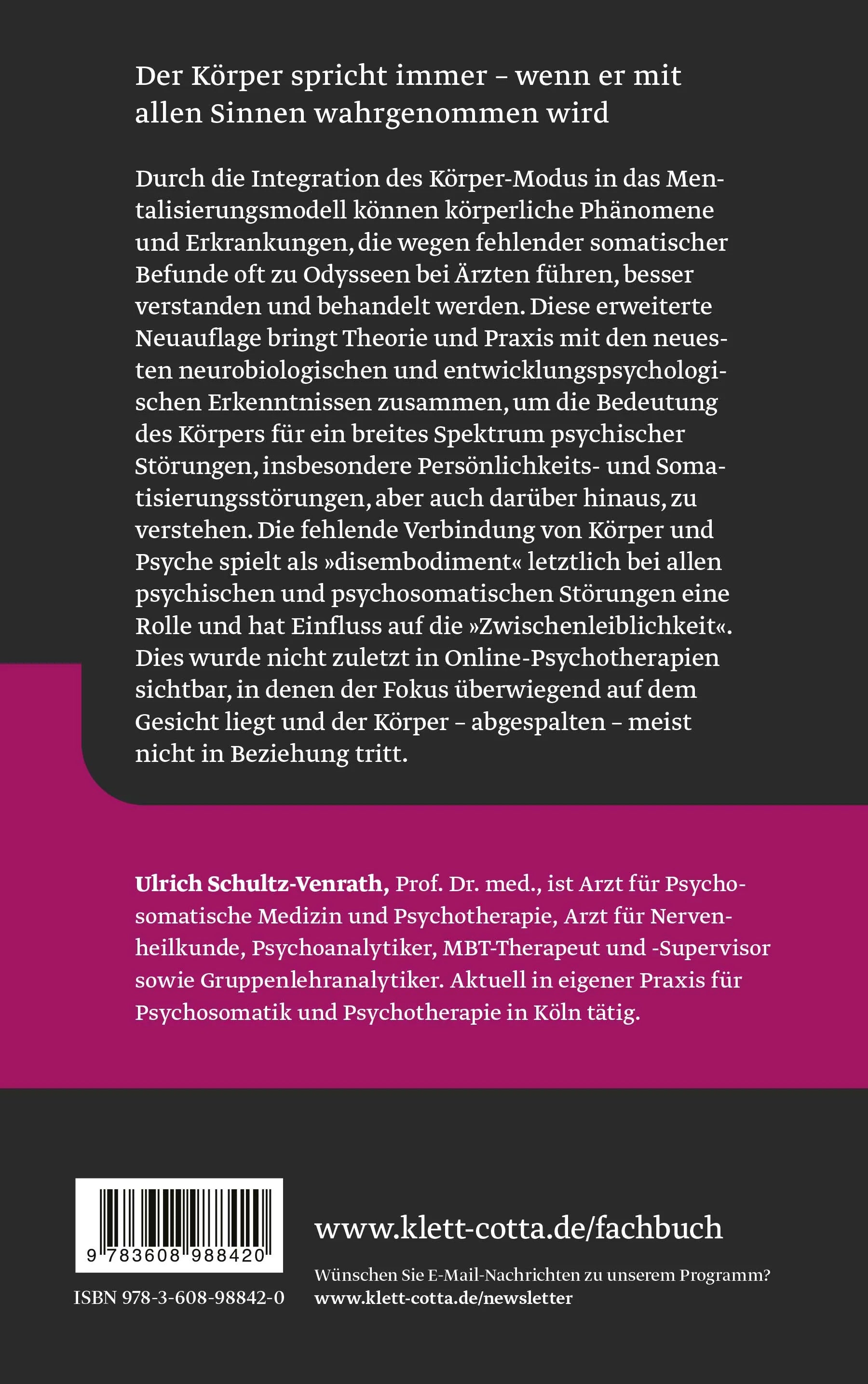 Buchrückseite von 'Mentalisieren des Körpers' mit Klappentext - Gebundene Ausgabe