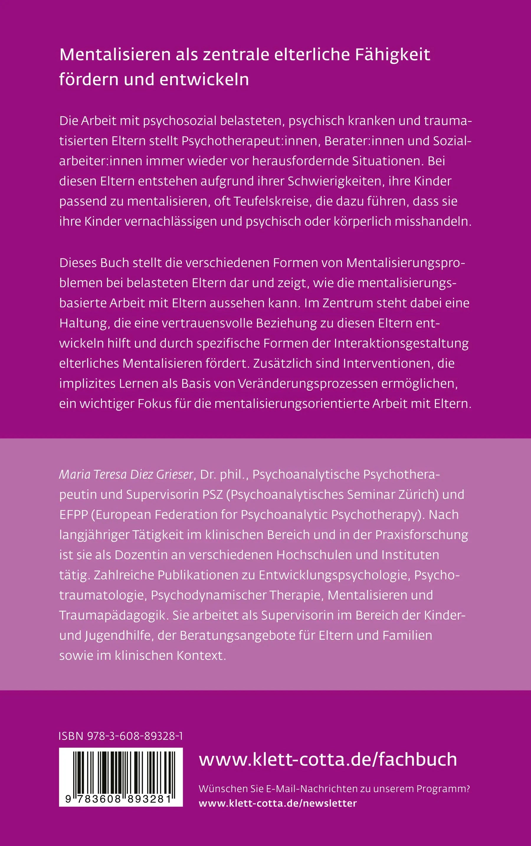 Buchrückseite von 'Mentalisieren in der Elternarbeit' mit Klappentext - Paperback