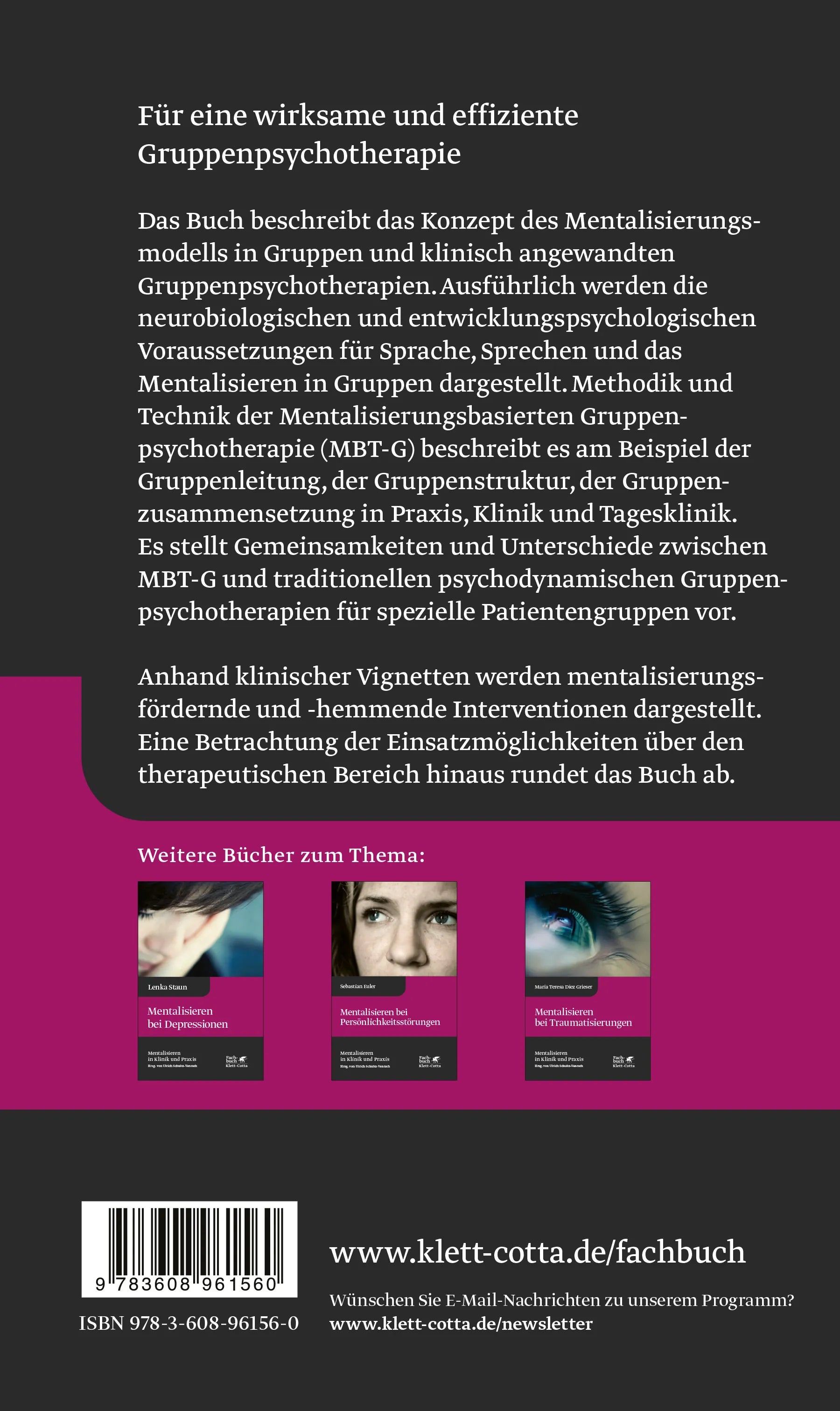 Buchrückseite von 'Mentalisieren in Gruppen' mit Klappentext - Gebundene Ausgabe