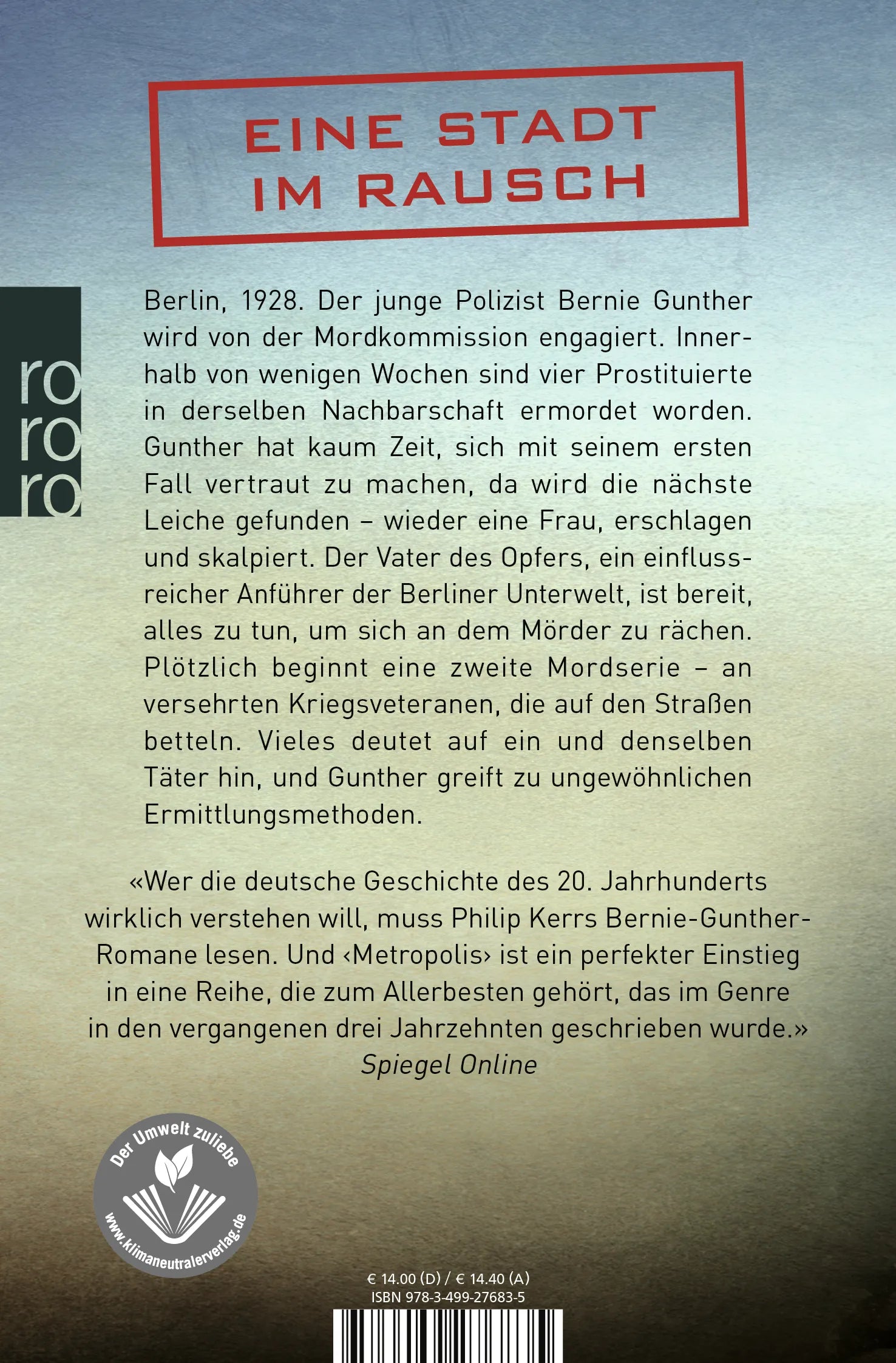 Buchrückseite von 'Metropolis' mit Klappentext - Taschenbuch