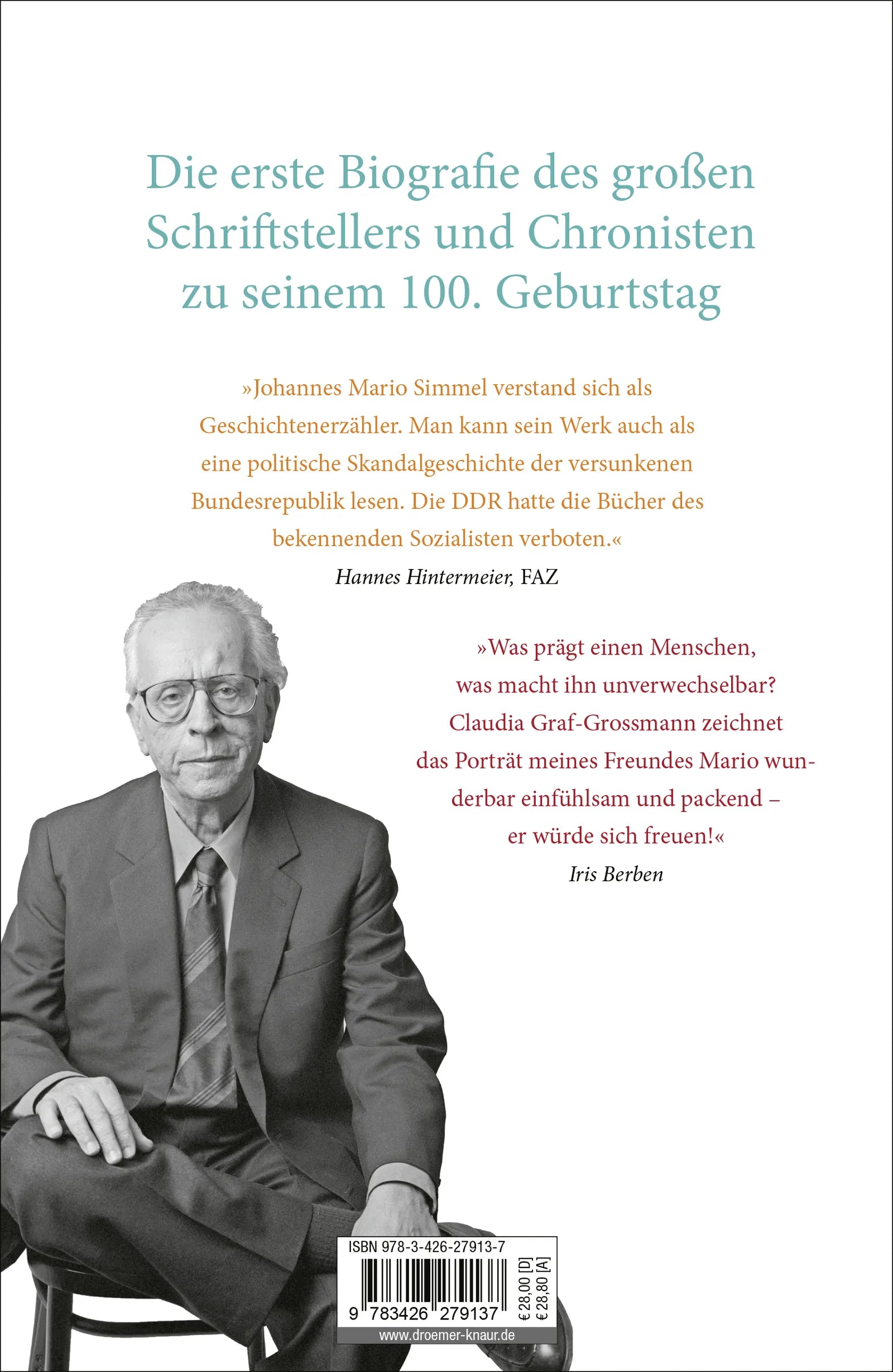 Buchrückseite von '»Mich wundert, dass ich so fröhlich bin« Johannes Mario Simmel – die Biografie' mit Klappentext - Gebundene Ausgabe