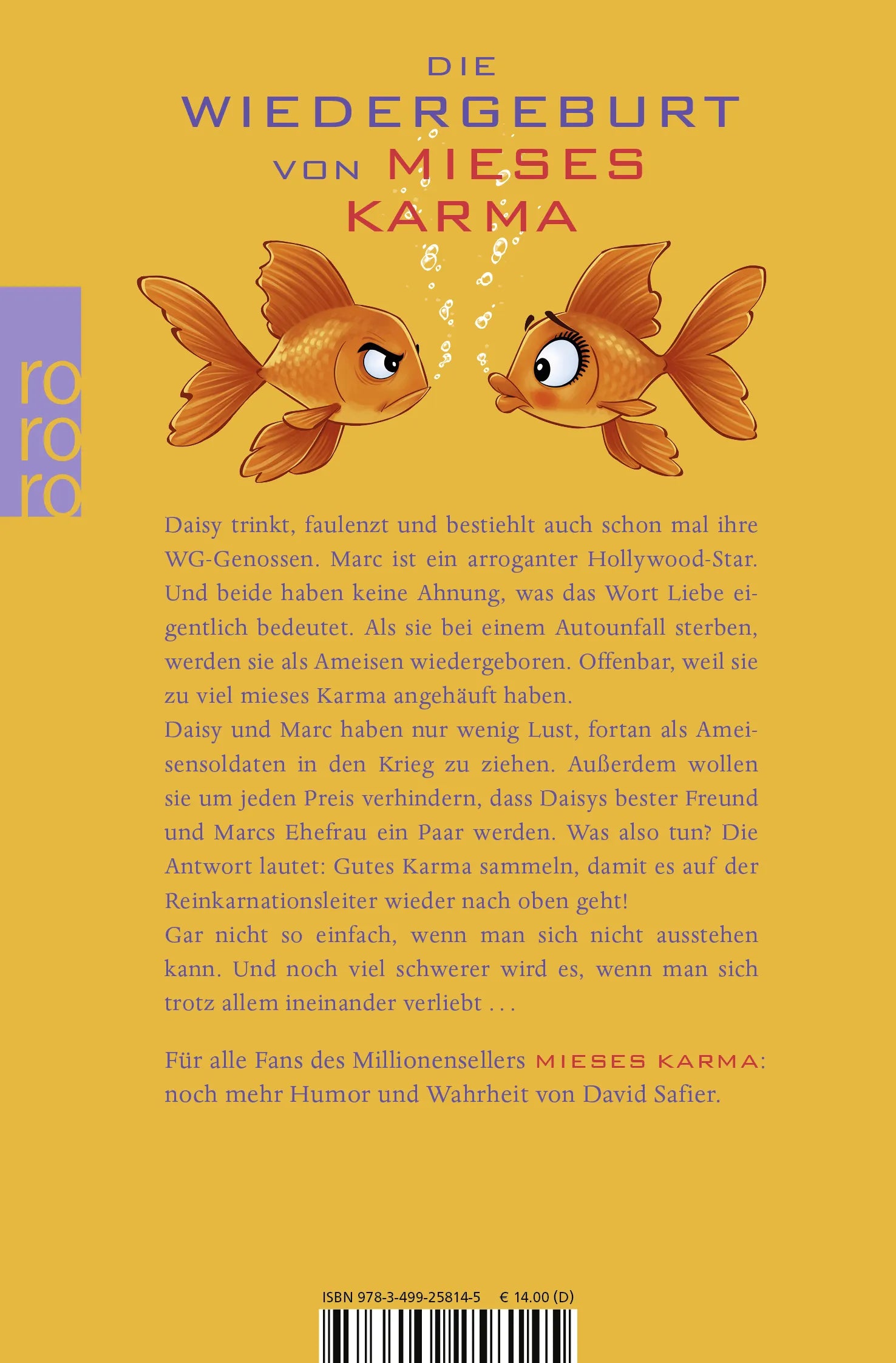 Buchrückseite von 'Mieses Karma hoch 2' mit Klappentext - Taschenbuch