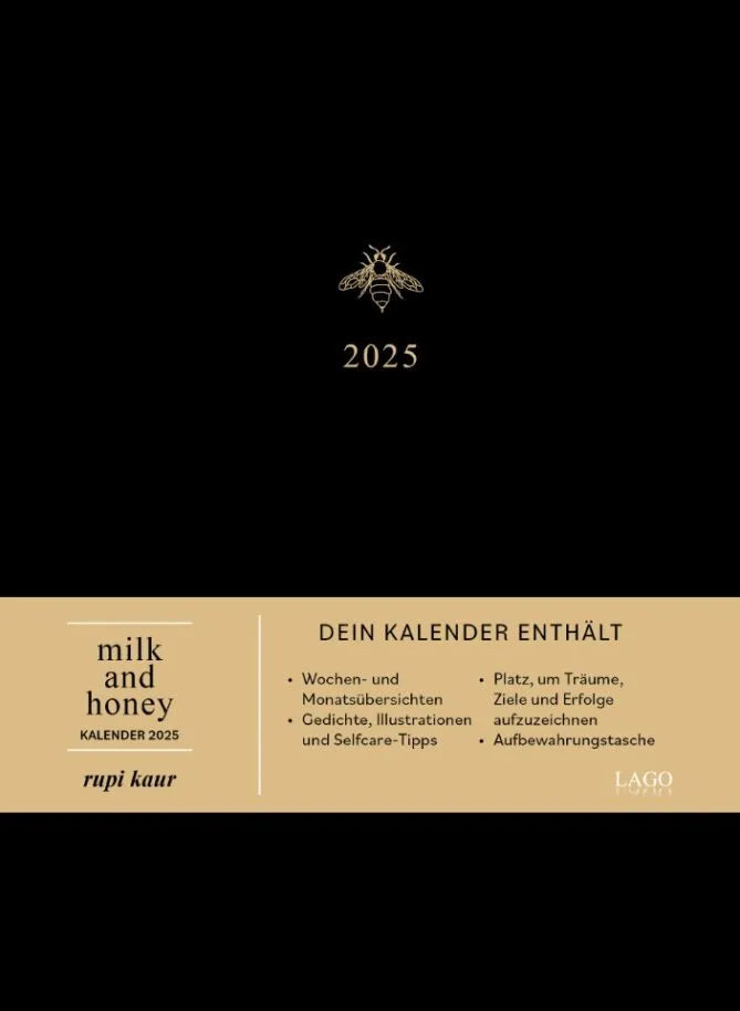 Buchcover von 'milk and honey – Kalender 2025' - Gebundene Ausgabe von Rupi Kaur