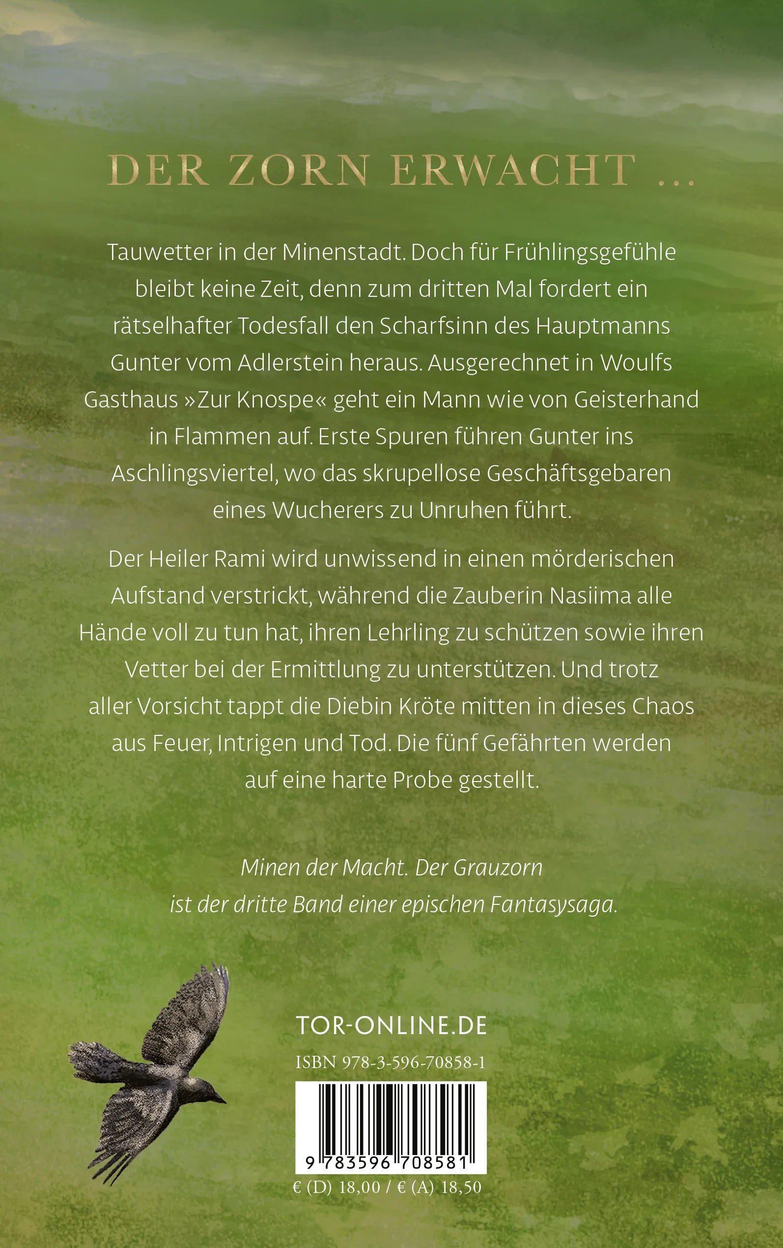 Buchrückseite von 'Minen der Macht' mit Klappentext - Paperback