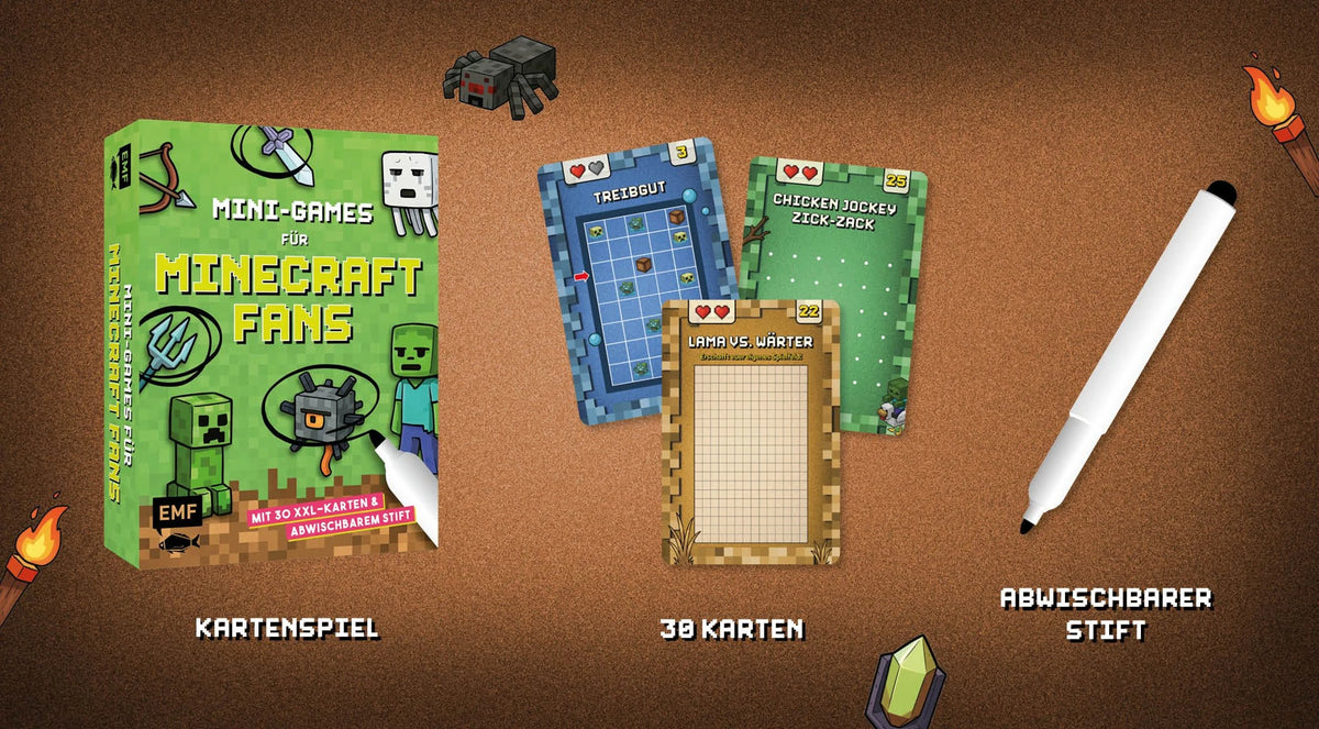 Kartenspiel: Mini-Games für Minecraft-Fans – mit abwischbarem Stift – Ansicht