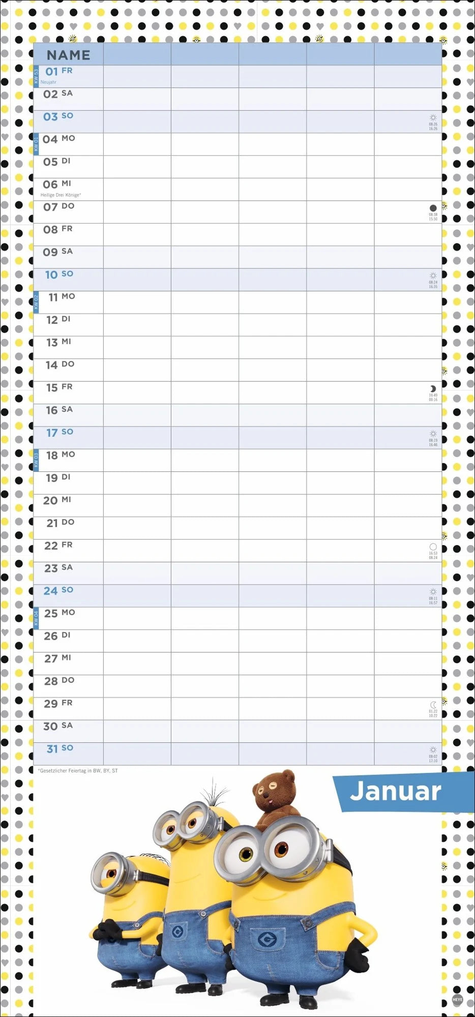 Minions Familienplaner 2027 – Ansicht