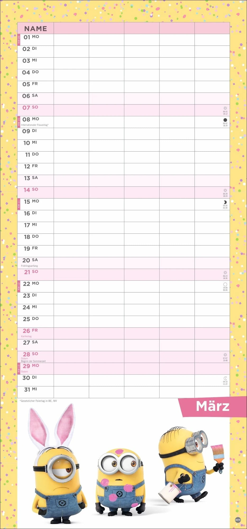 Minions Familienplaner 2027 – Ansicht