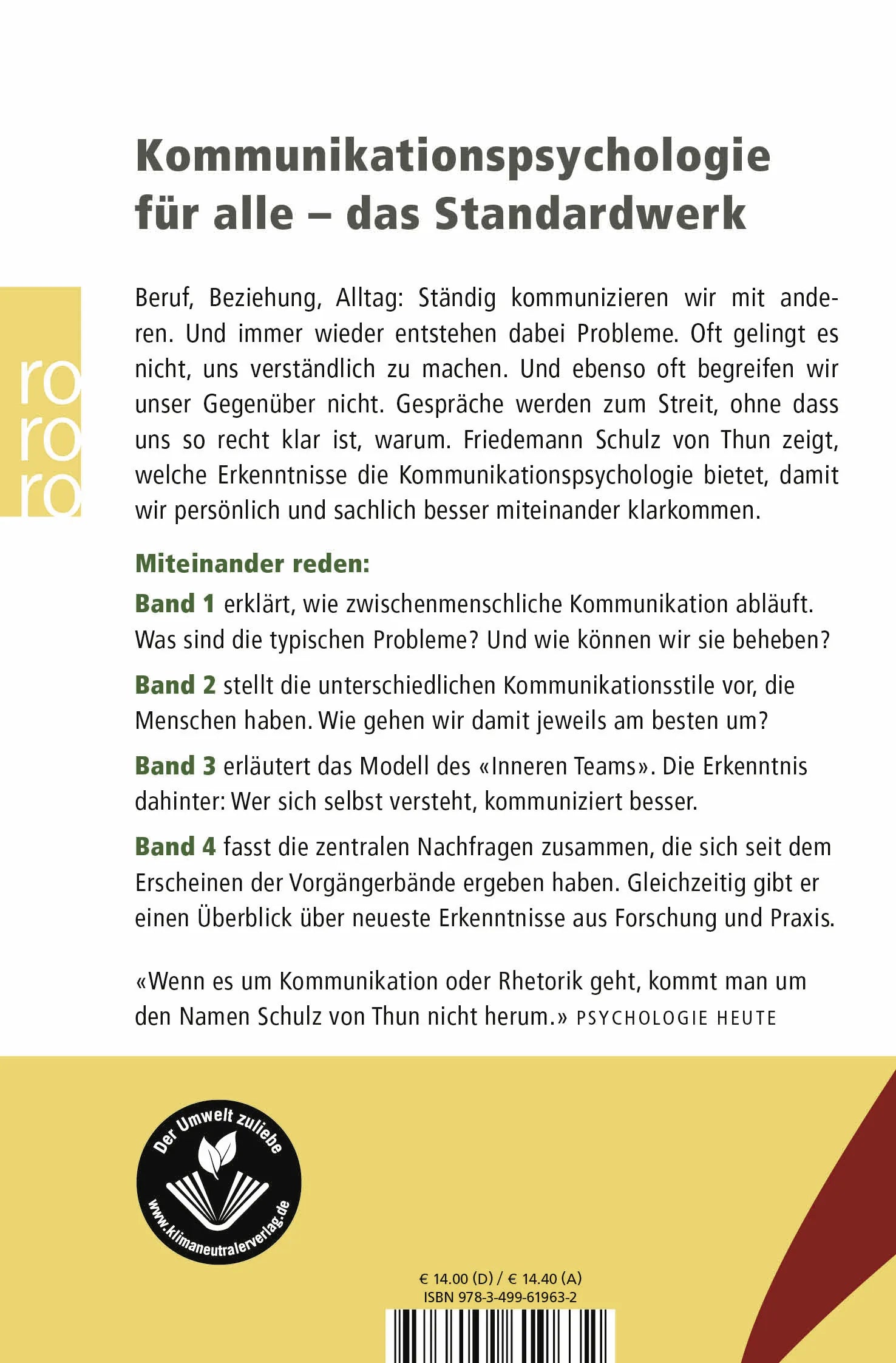 Buchrückseite von 'Miteinander reden: Fragen und Antworten' mit Klappentext - Taschenbuch