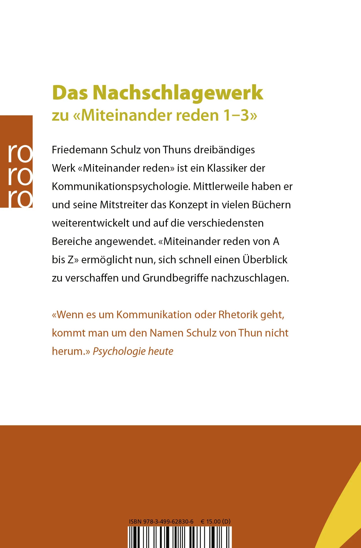 Buchrückseite von 'Miteinander reden von A bis Z' mit Klappentext - Taschenbuch