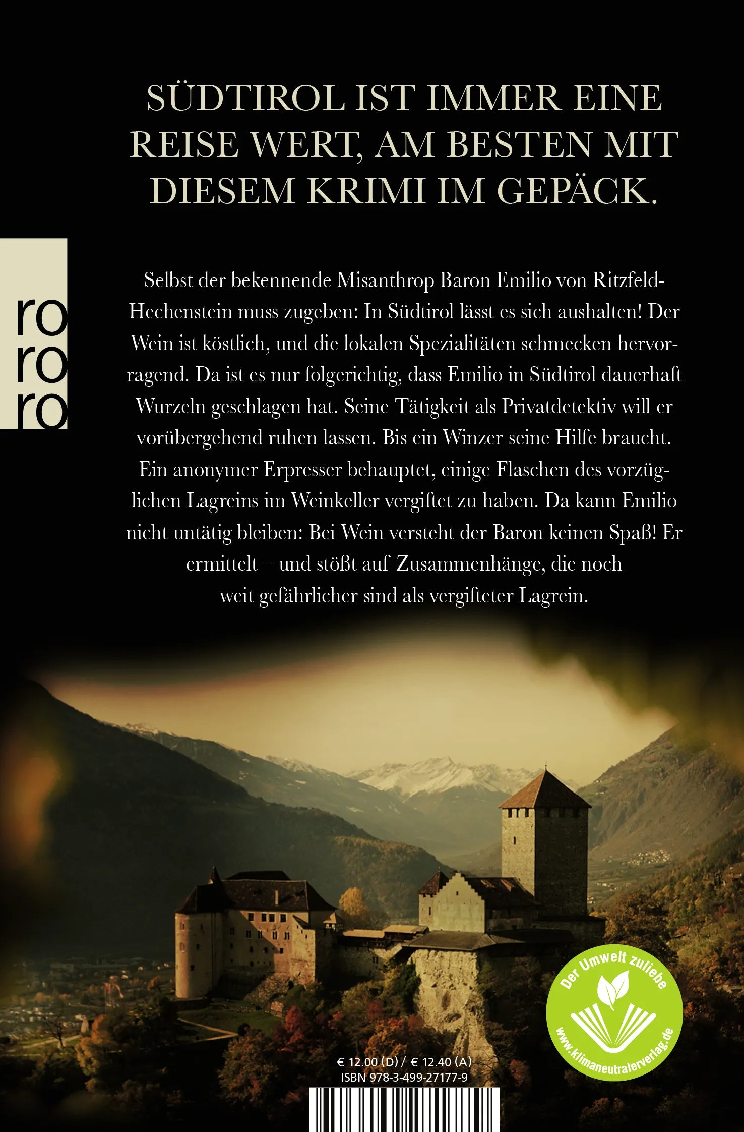 Buchrückseite von 'Mörderischer Jahrgang' mit Klappentext - Taschenbuch