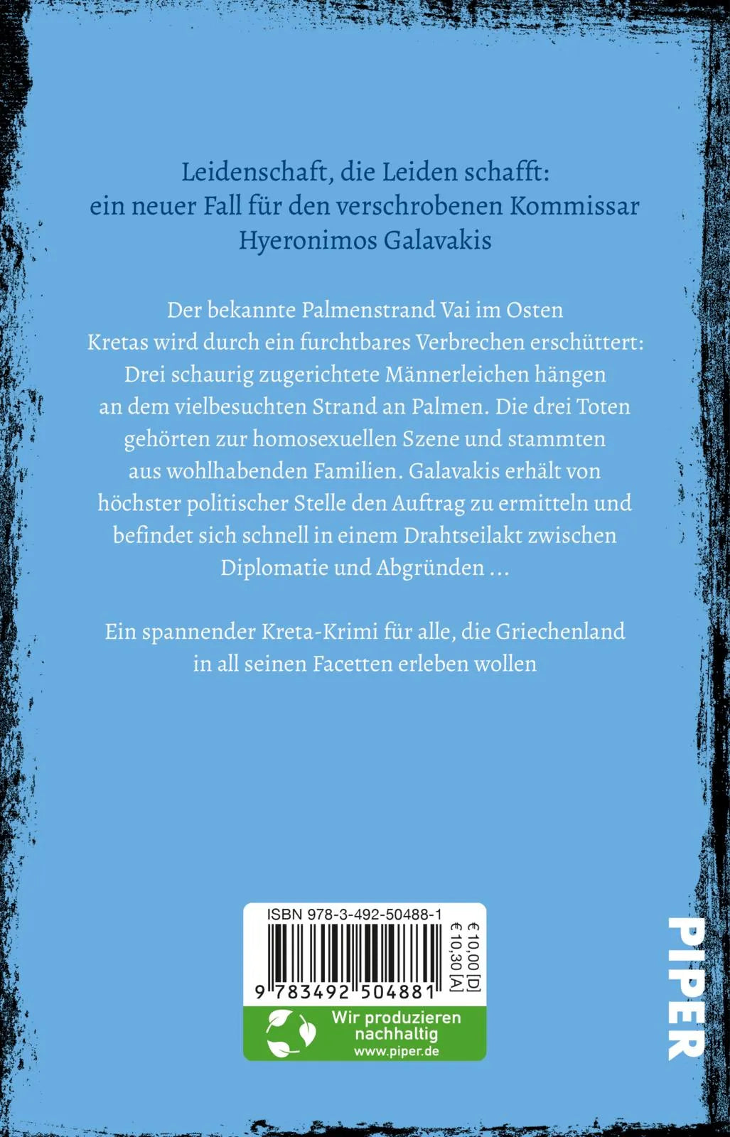 Buchrückseite von 'Mörderisches Kreta' mit Klappentext - Taschenbuch