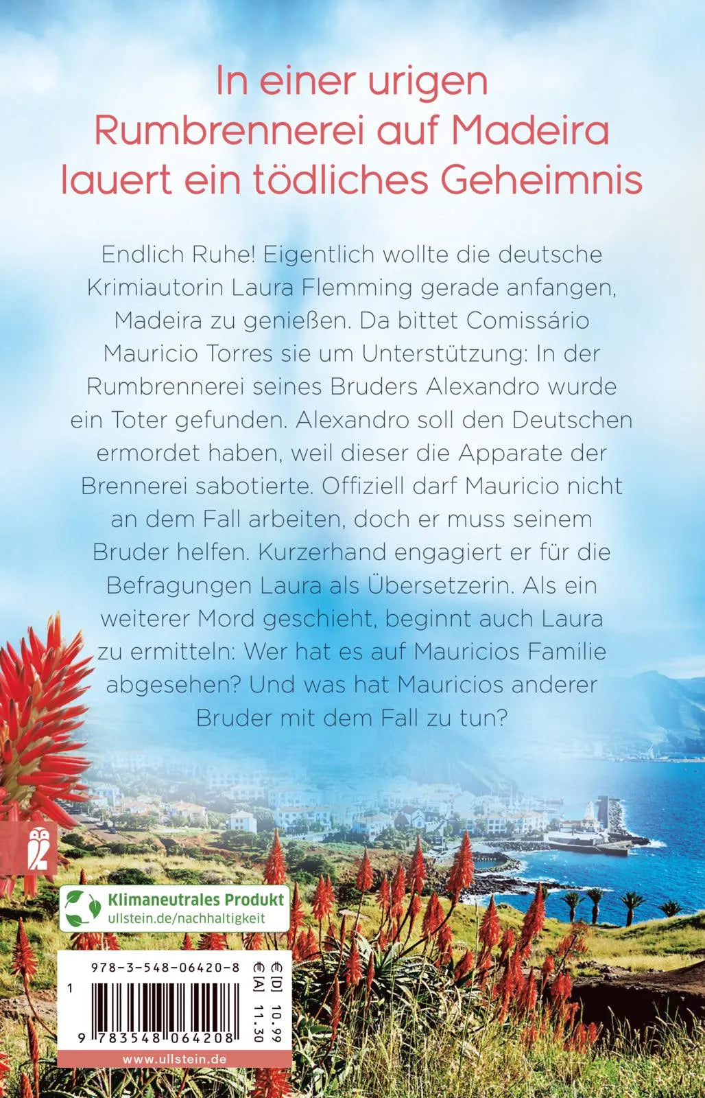 Buchrückseite von 'Mörderisches Madeira' mit Klappentext - Taschenbuch