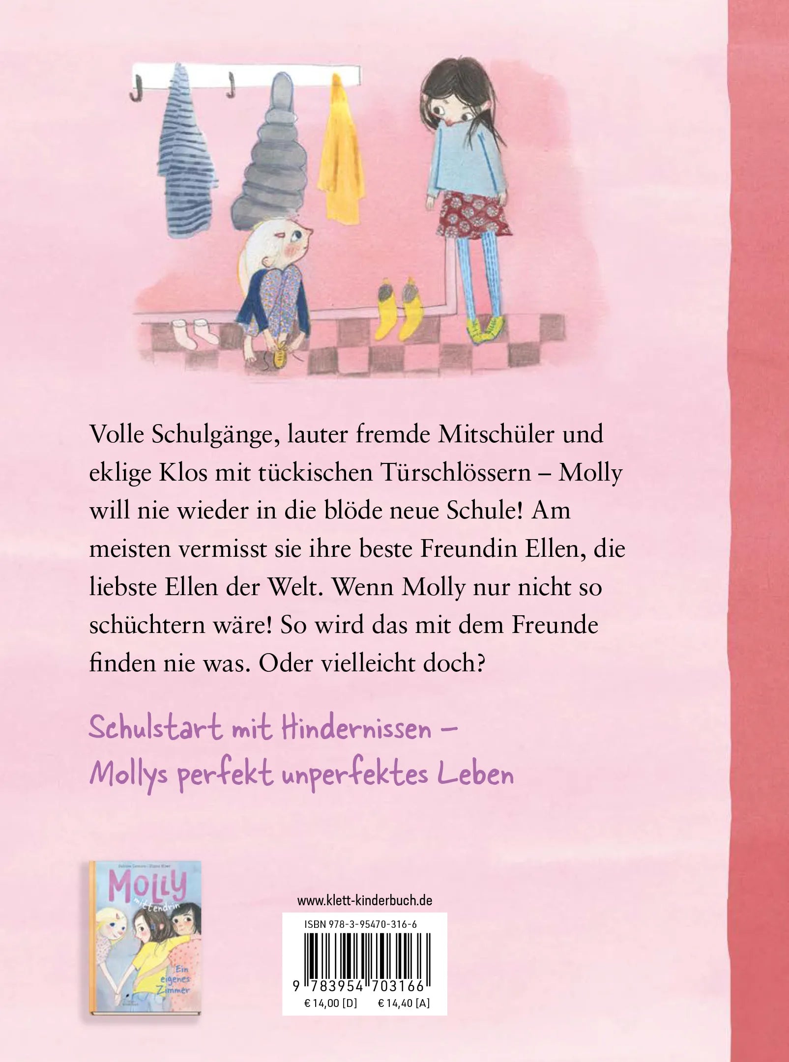 Buchrückseite von 'Molly mittendrin - Die neue Schule' mit Klappentext - Gebundene Ausgabe