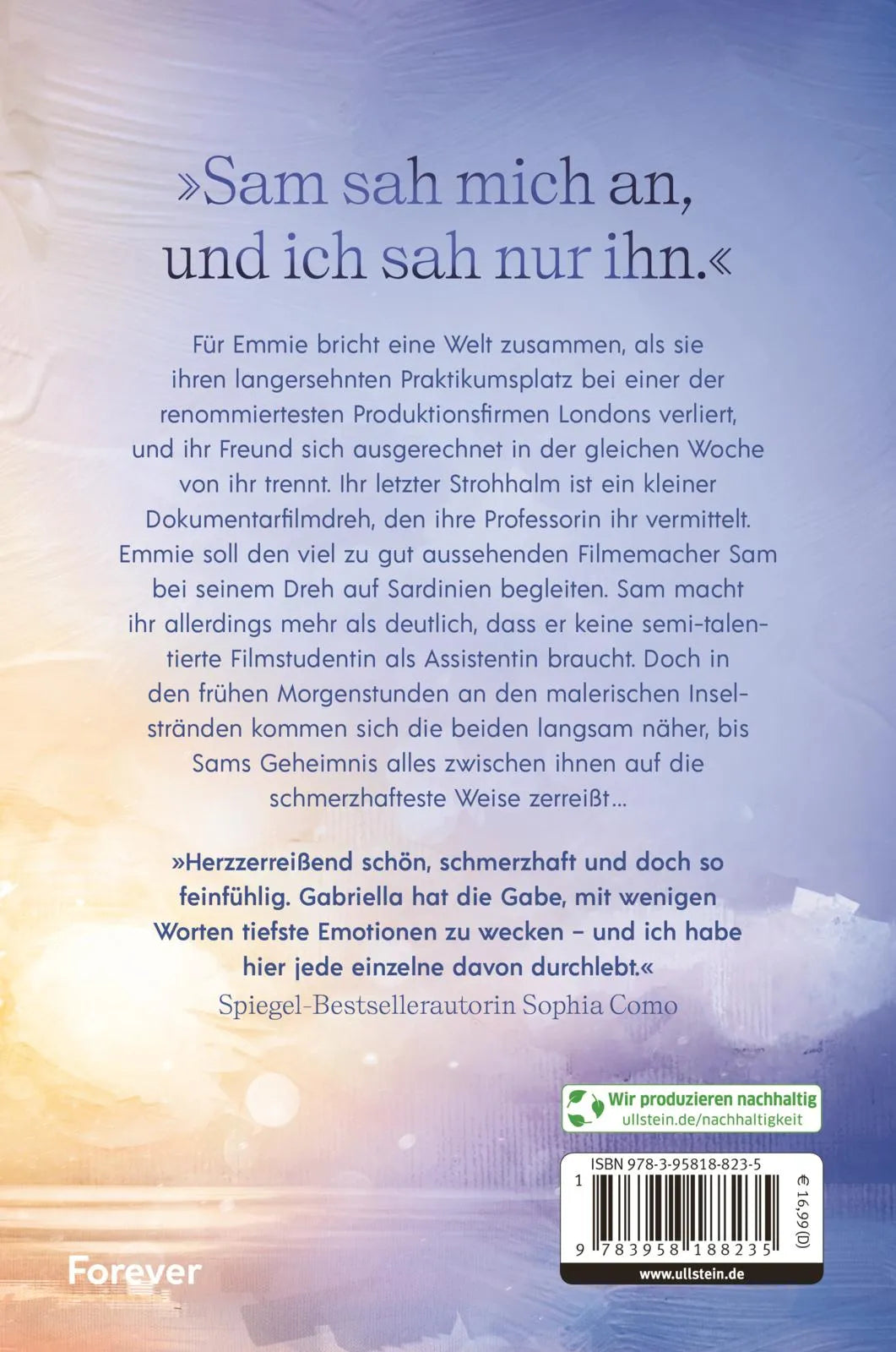 Buchrückseite von 'Moments So Blue Like Our Love' mit Klappentext - Paperback