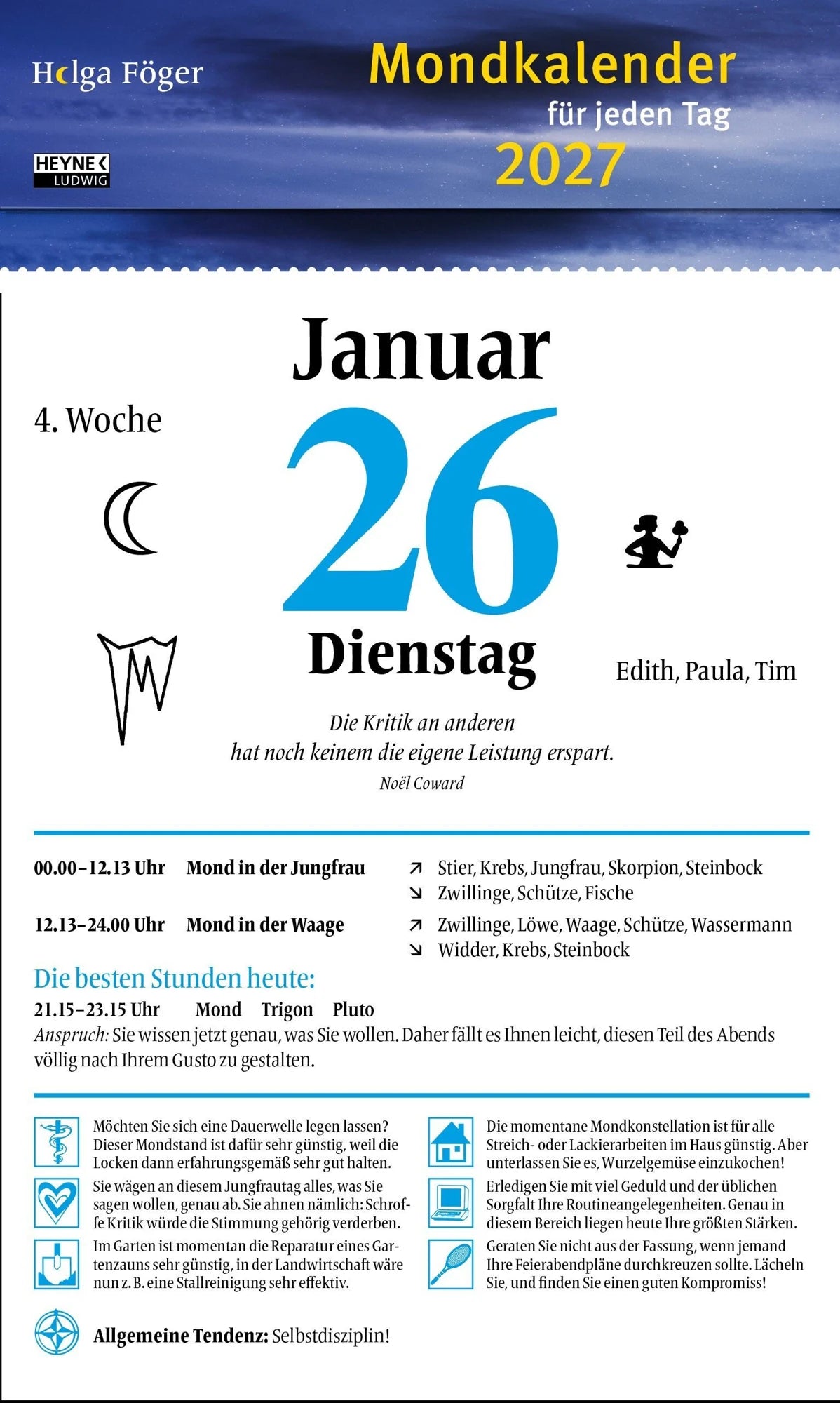 Mondkalender für jeden Tag 2027 – Ansicht