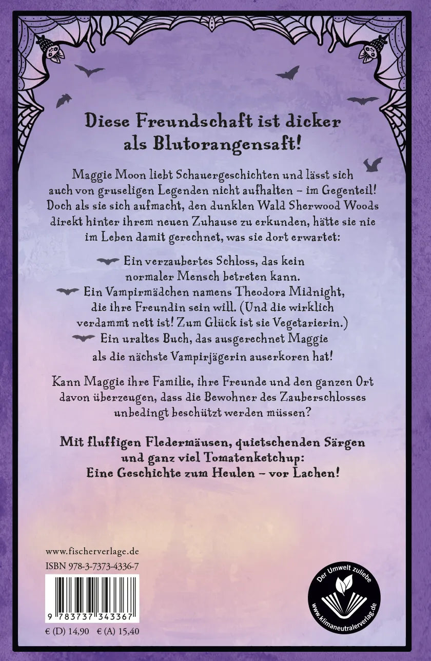 Buchrückseite von 'Moon & Midnight − Die beste Freundin beißt man nicht' mit Klappentext - Gebundene Ausgabe