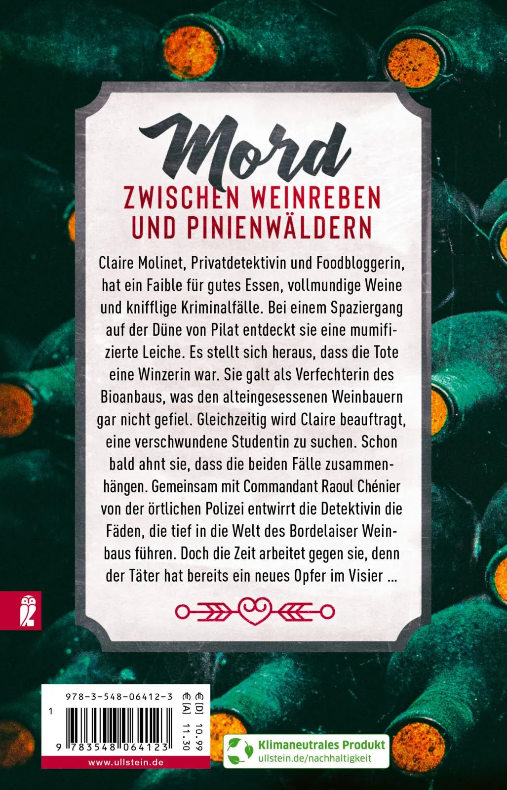 Buchrückseite von 'Mord au Vin' mit Klappentext - Taschenbuch