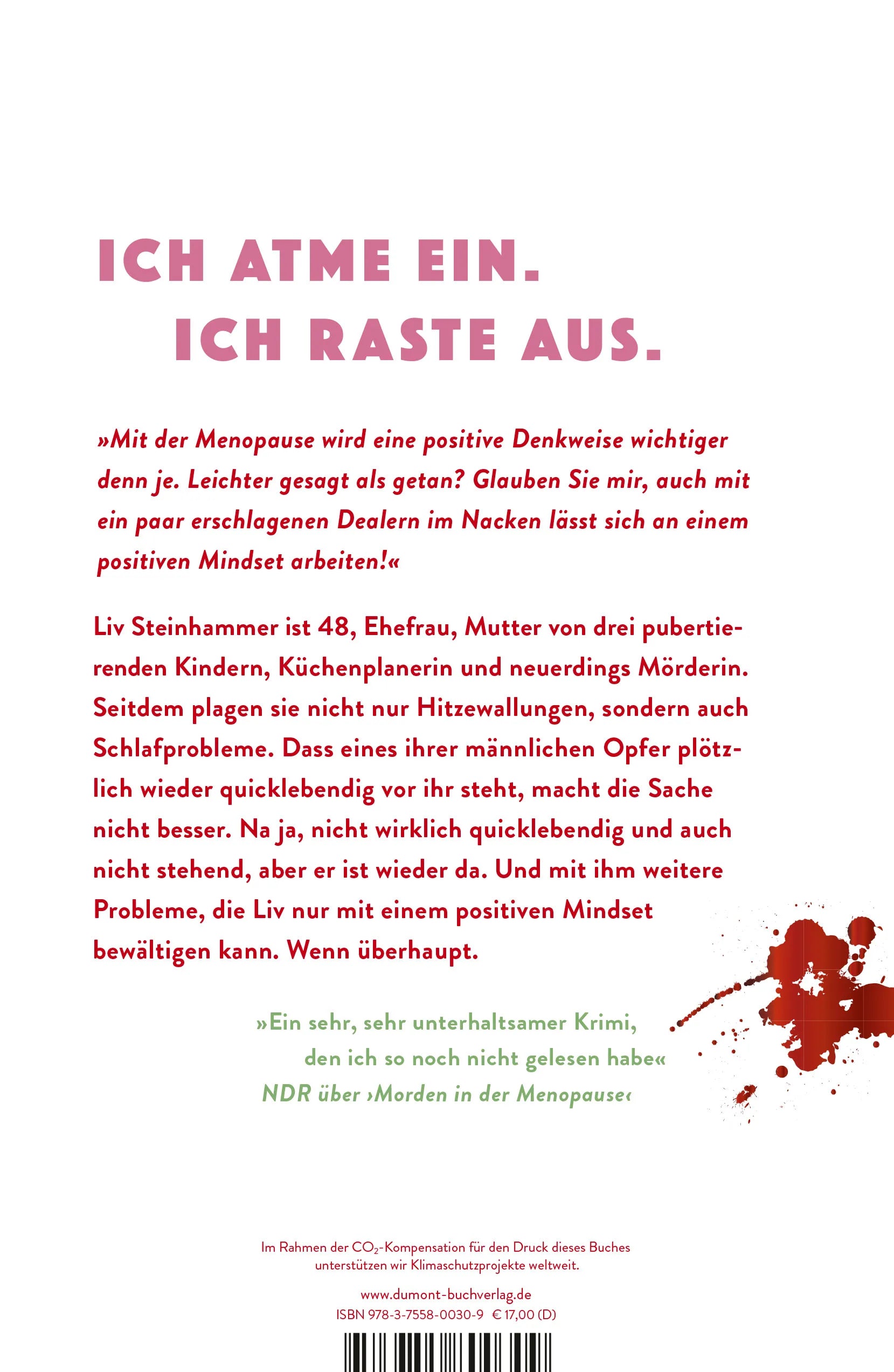 Buchrückseite von 'Morden in der Menopause mit dem richtigen Mindset' mit Klappentext - Paperback