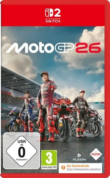 Cover: MotoGP 26 (Code-in-a-Box) für Nintendo Switch 2. Publisher: PLAION GmbH