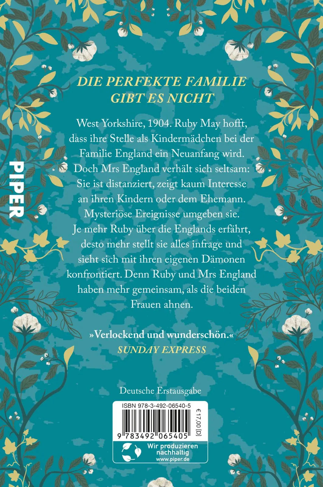 Buchrückseite von 'Mrs England' mit Klappentext - Paperback