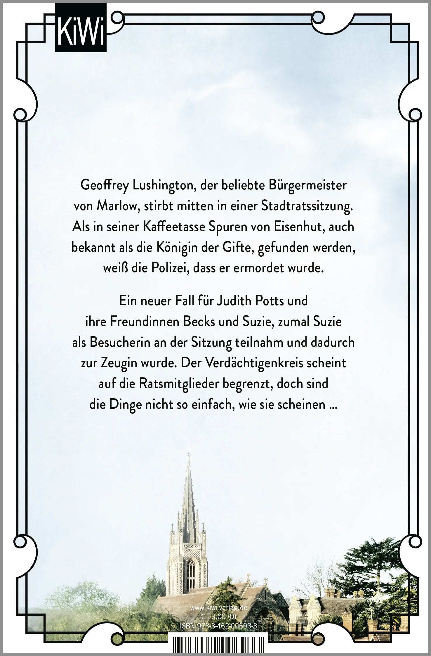 Buchrückseite von 'Mrs Potts’ Mordclub und der tote Bürgermeister' mit Klappentext - Taschenbuch
