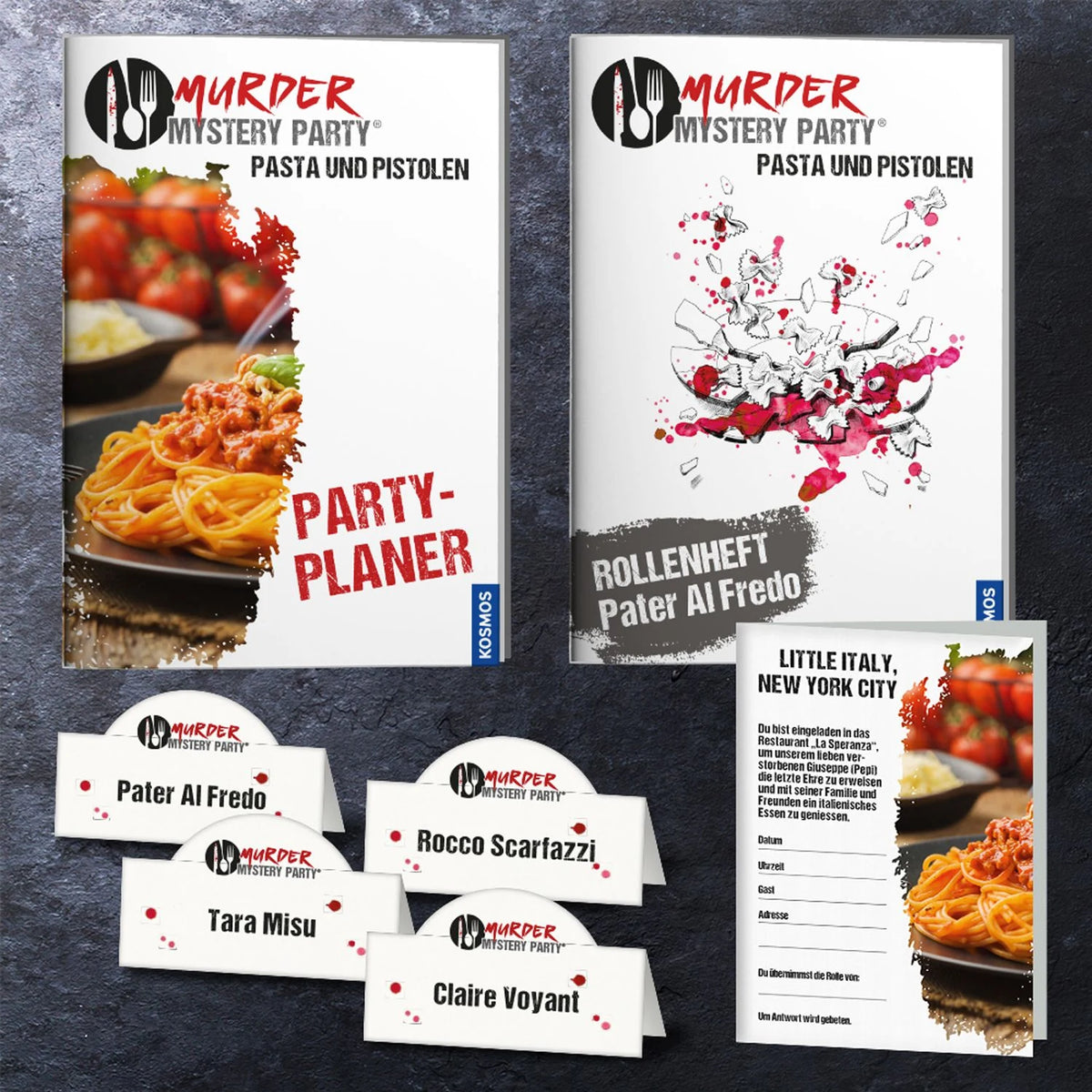Murder Mystery Party Pasta und Pistolen – Ansicht