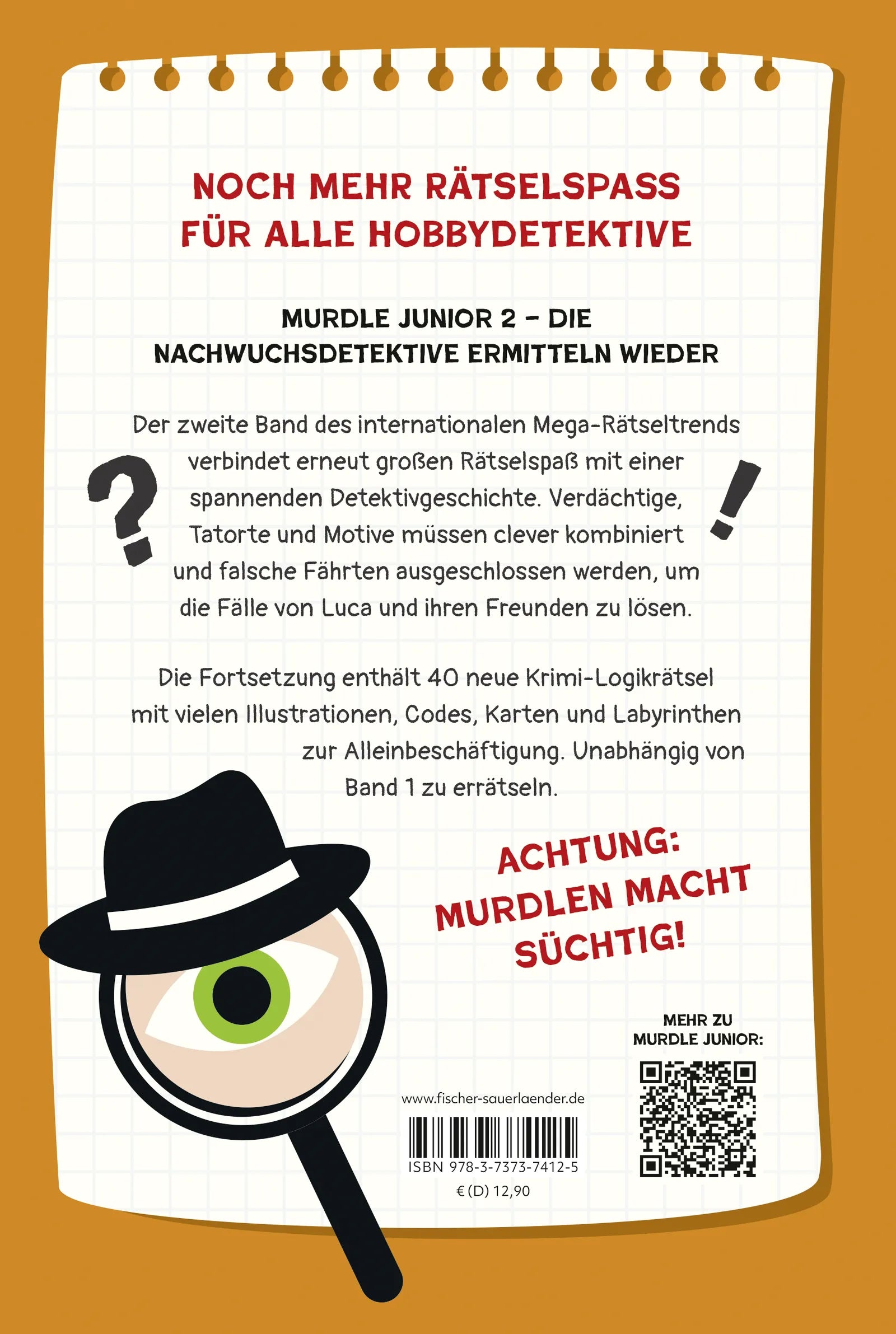 Buchrückseite von 'Murdle junior 2' mit Klappentext - Gebundene Ausgabe