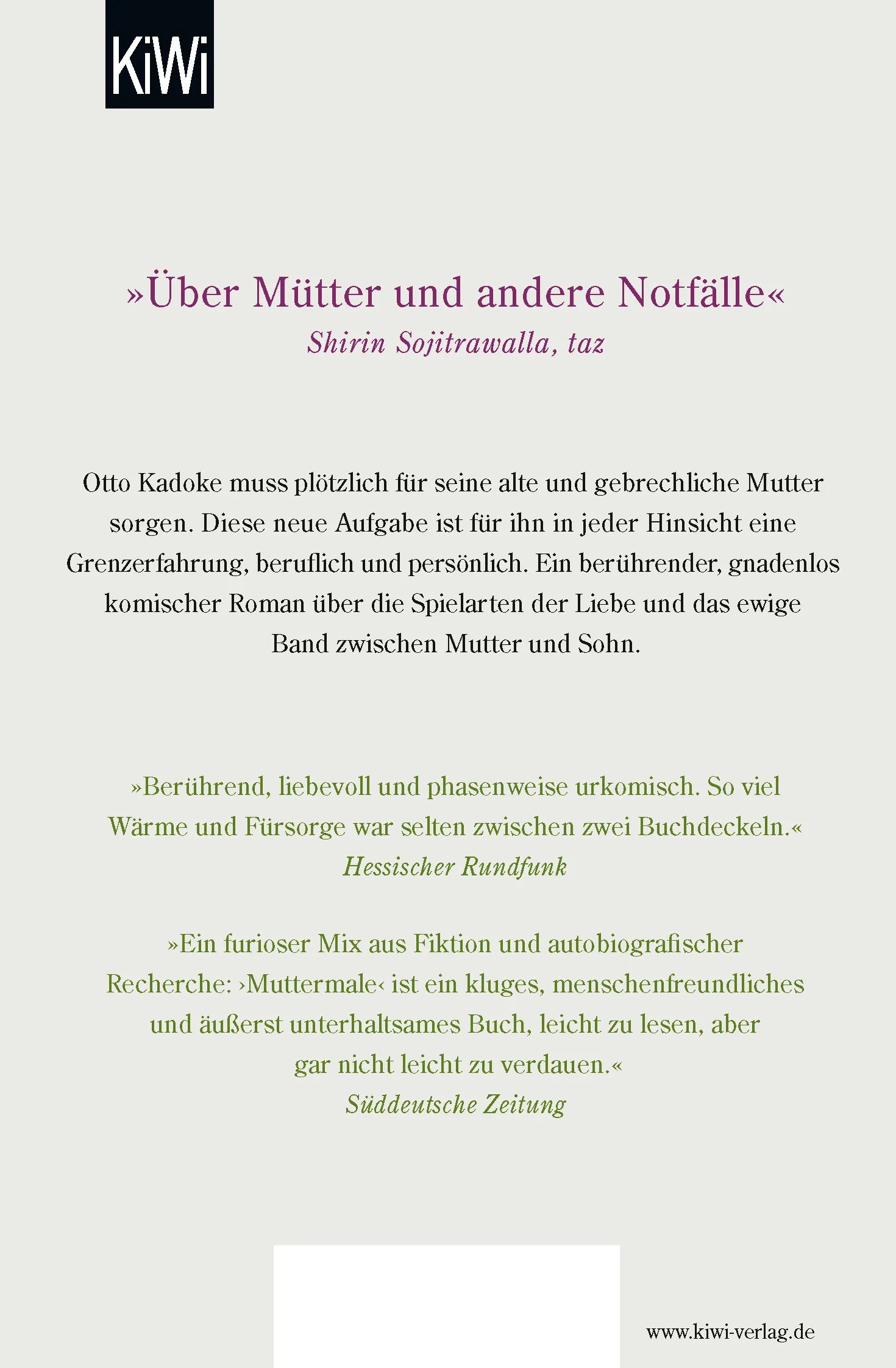 Buchrückseite von 'Muttermale' mit Klappentext - Taschenbuch
