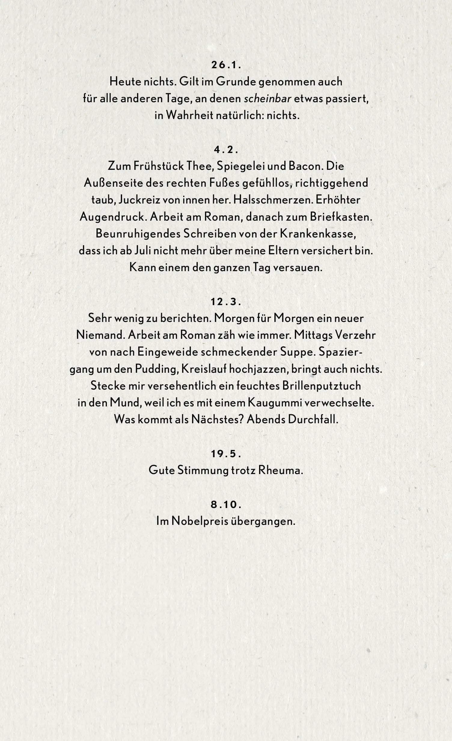 Buchrückseite von 'Nach Notat zu Bett' mit Klappentext - Gebundene Ausgabe
