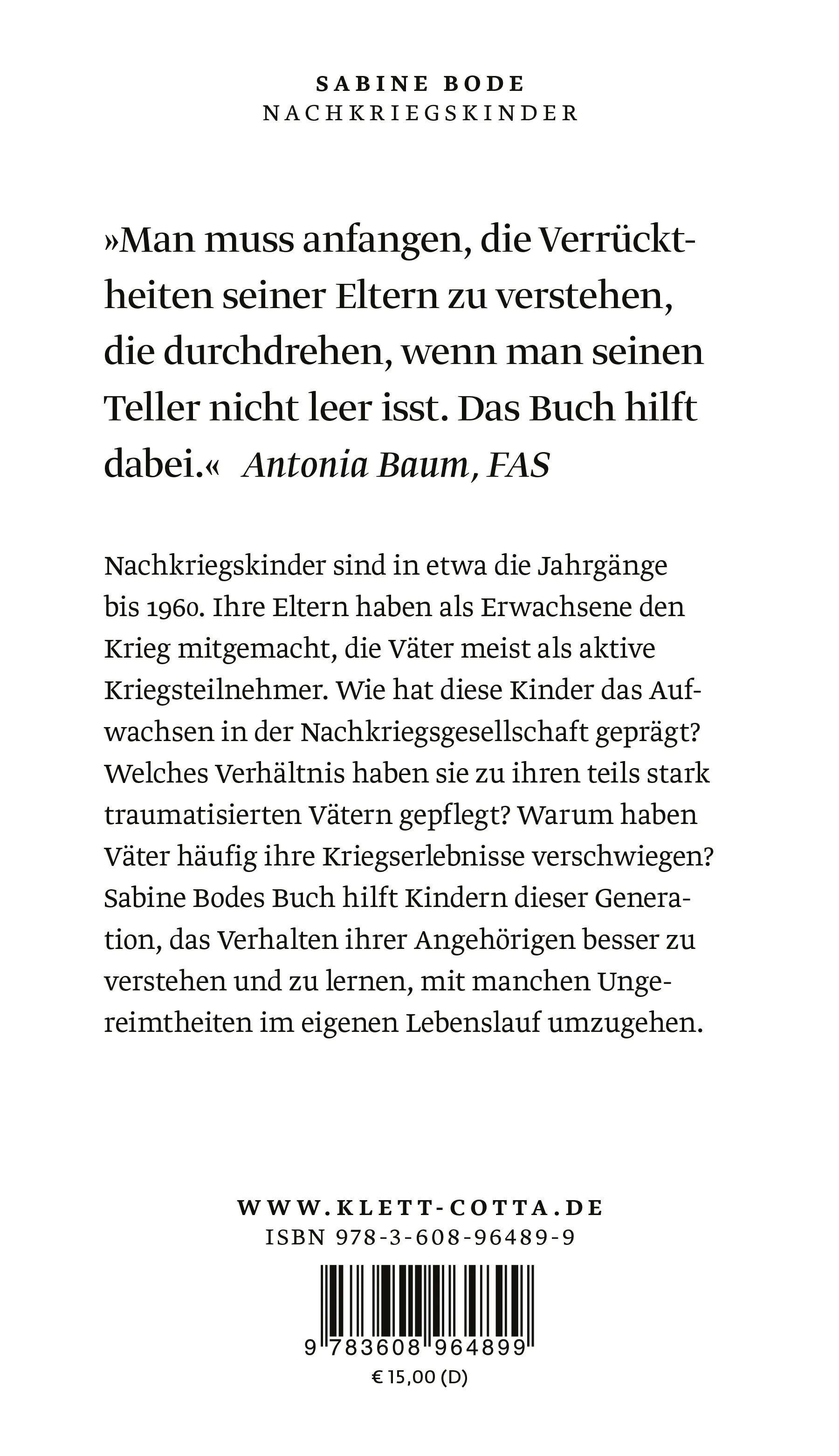 Buchrückseite von 'Nachkriegskinder' mit Klappentext - Gebundene Ausgabe