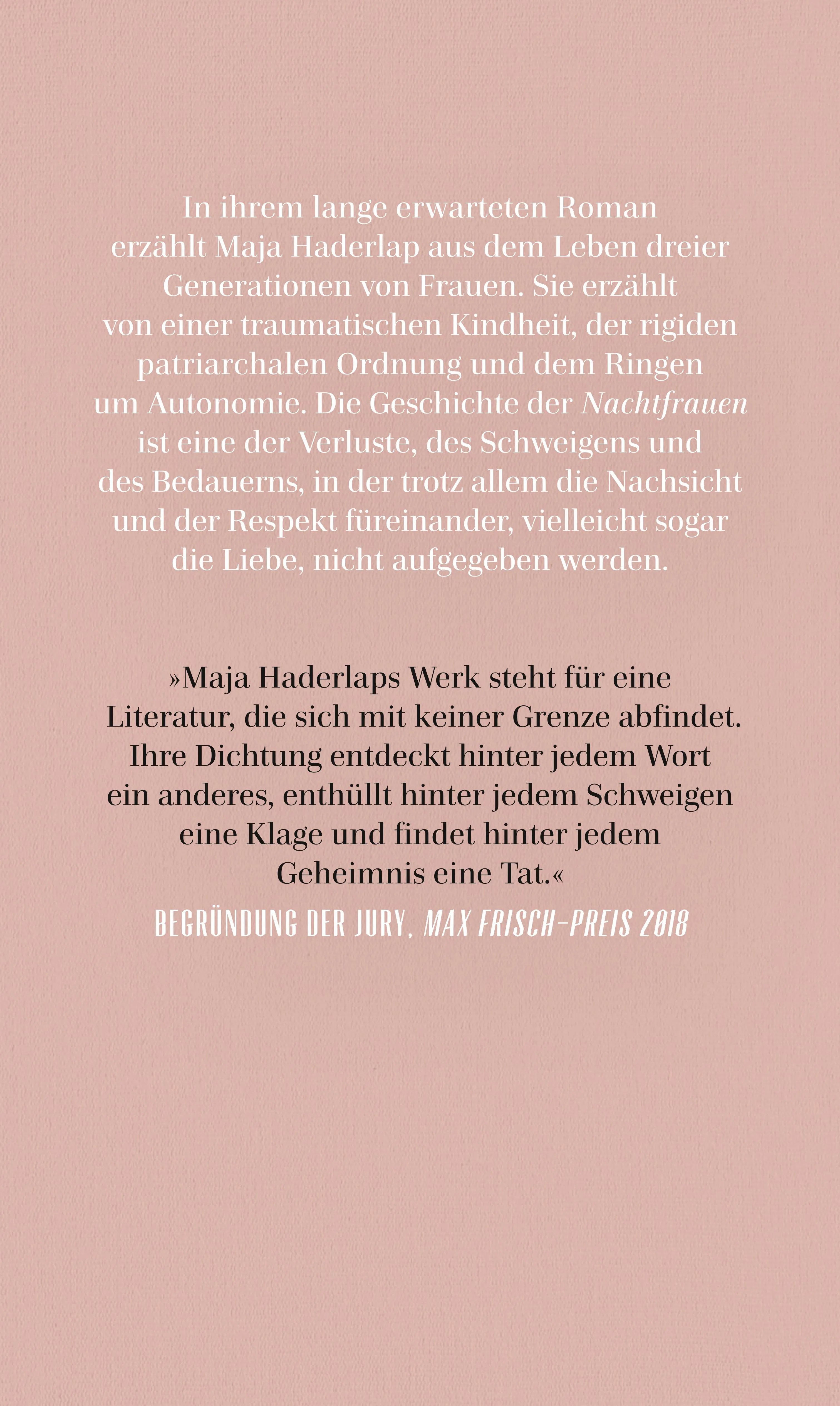 Buchrückseite von 'Nachtfrauen' mit Klappentext - Gebundene Ausgabe