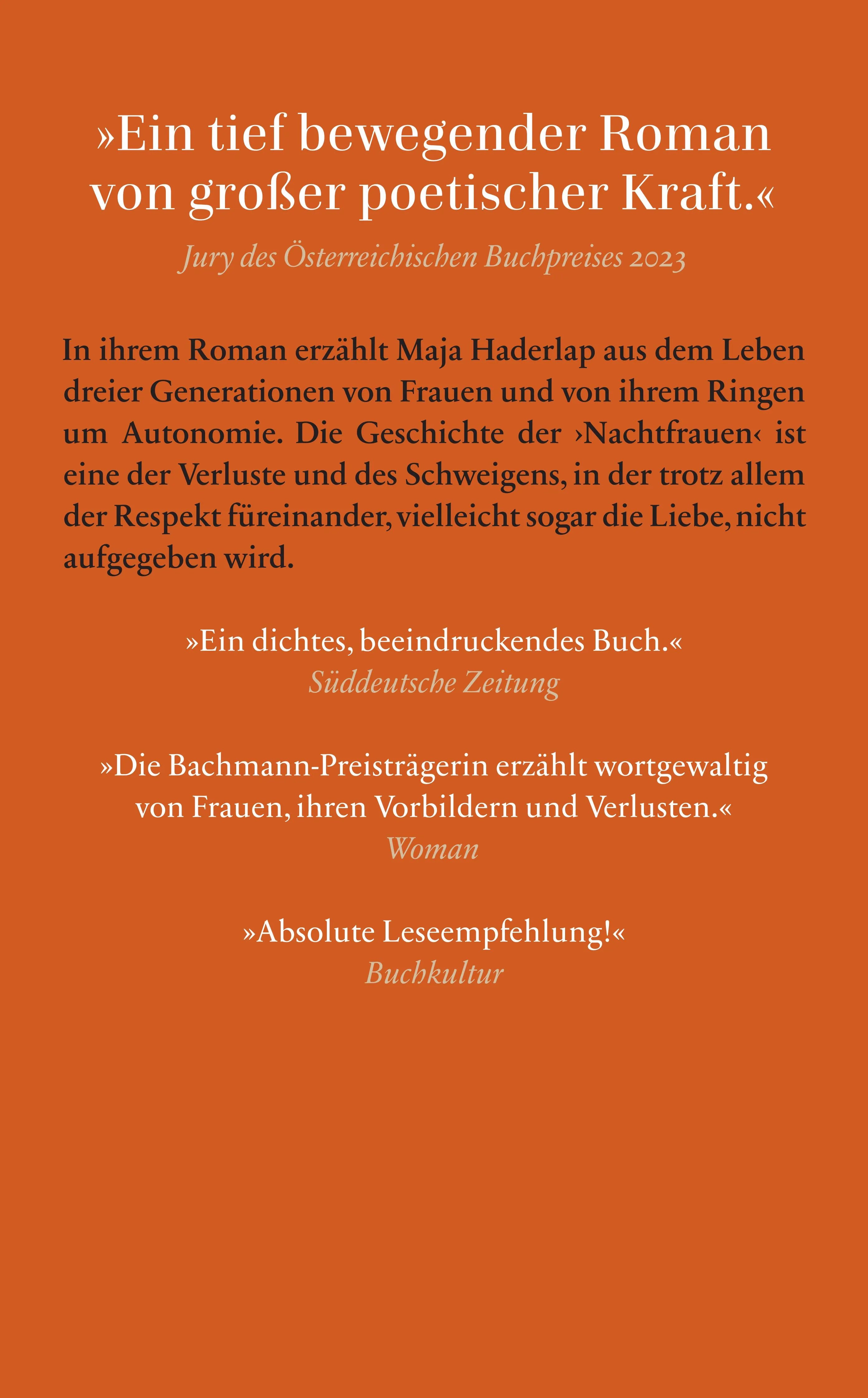 Buchrückseite von 'Nachtfrauen' mit Klappentext - Taschenbuch