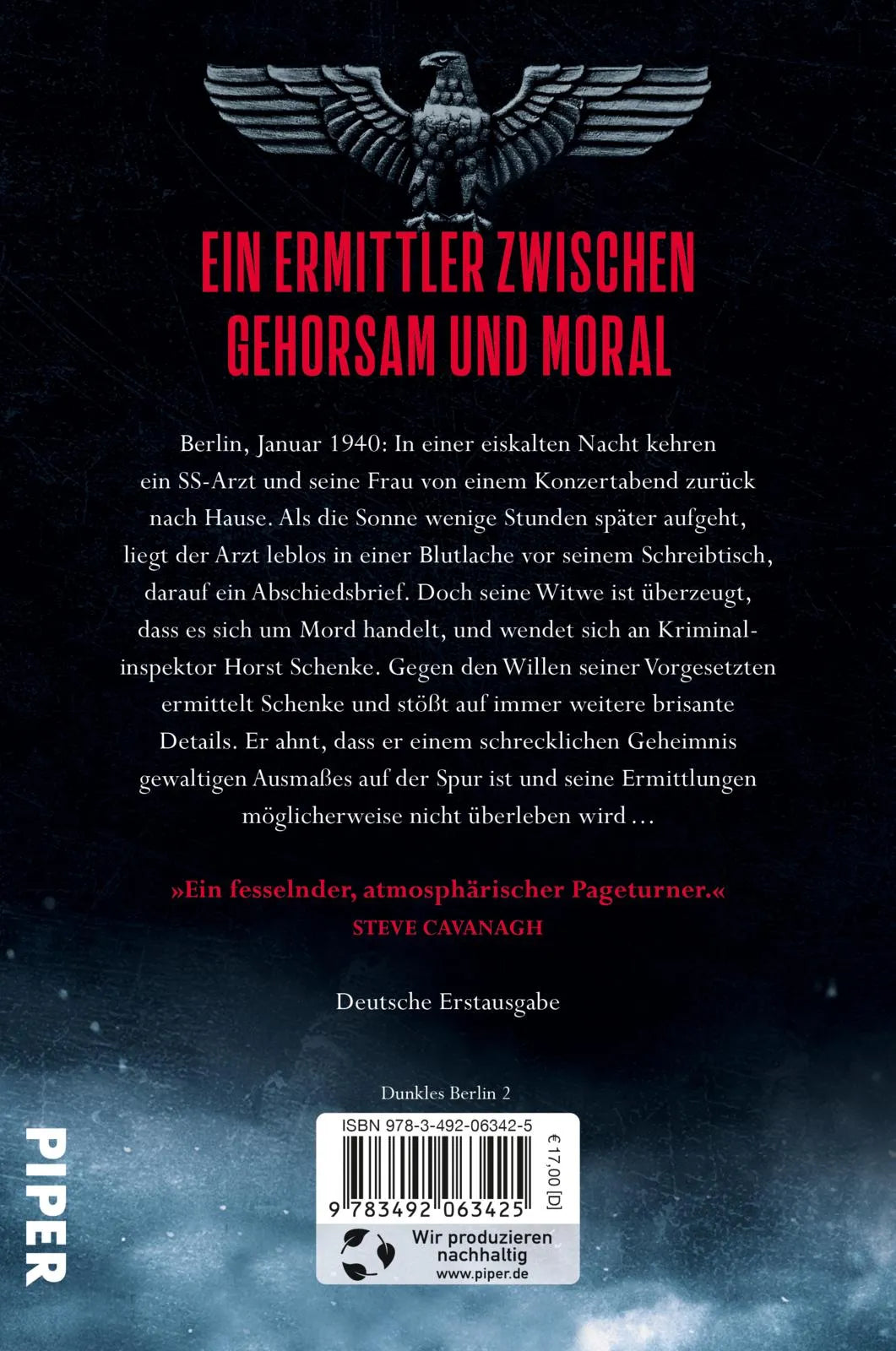 Buchrückseite von 'Nachtkommando' mit Klappentext - Paperback