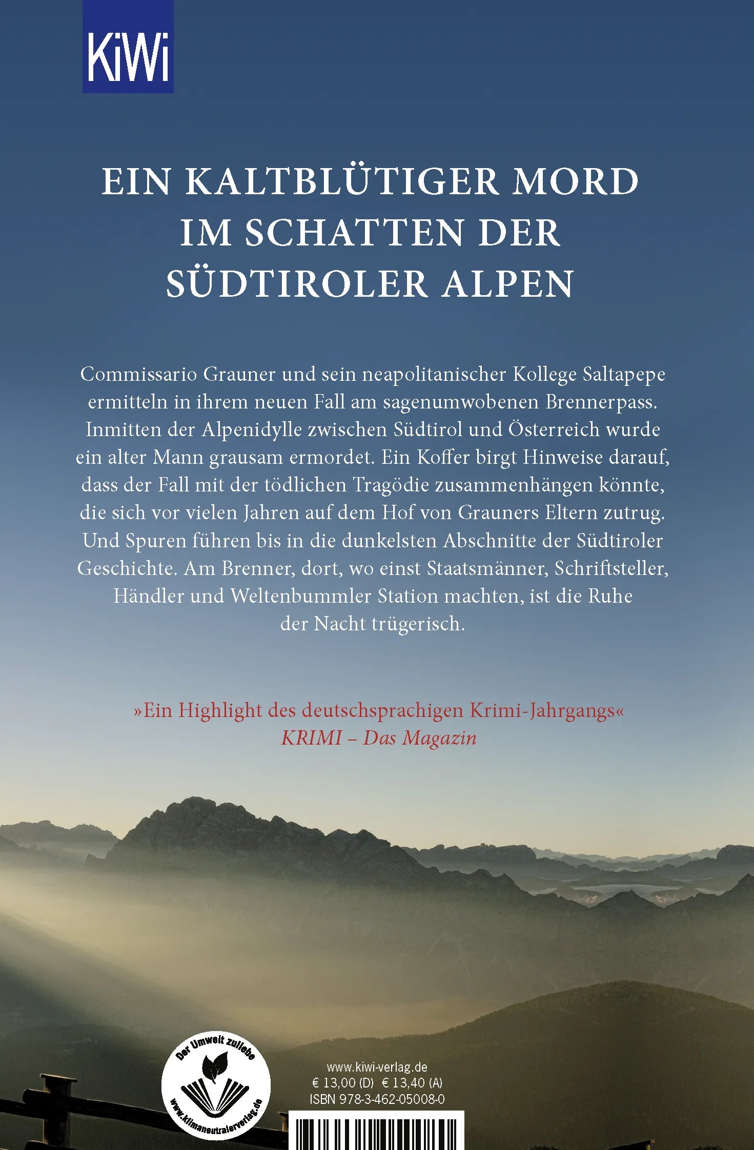 Buchrückseite von 'Nachts am Brenner' mit Klappentext - Taschenbuch
