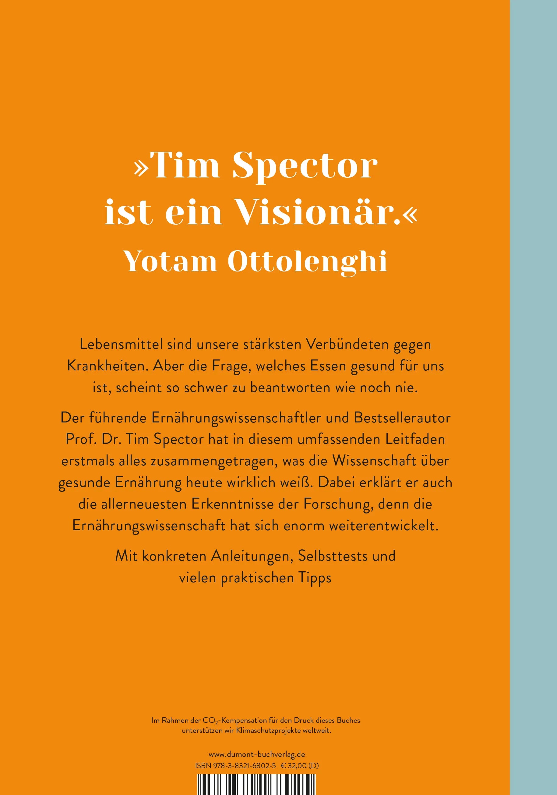 Buchrückseite von 'Nahrung fürs Leben' mit Klappentext - Gebundene Ausgabe